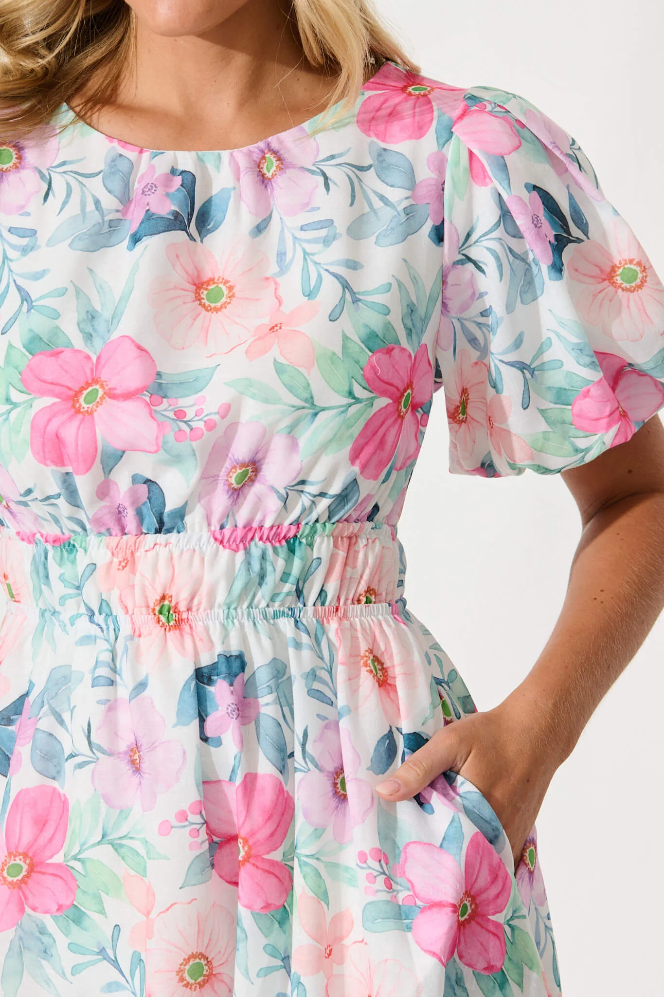 Stargazer Midi Dress in Multi Pink Floral Cotton Blend - Image 5