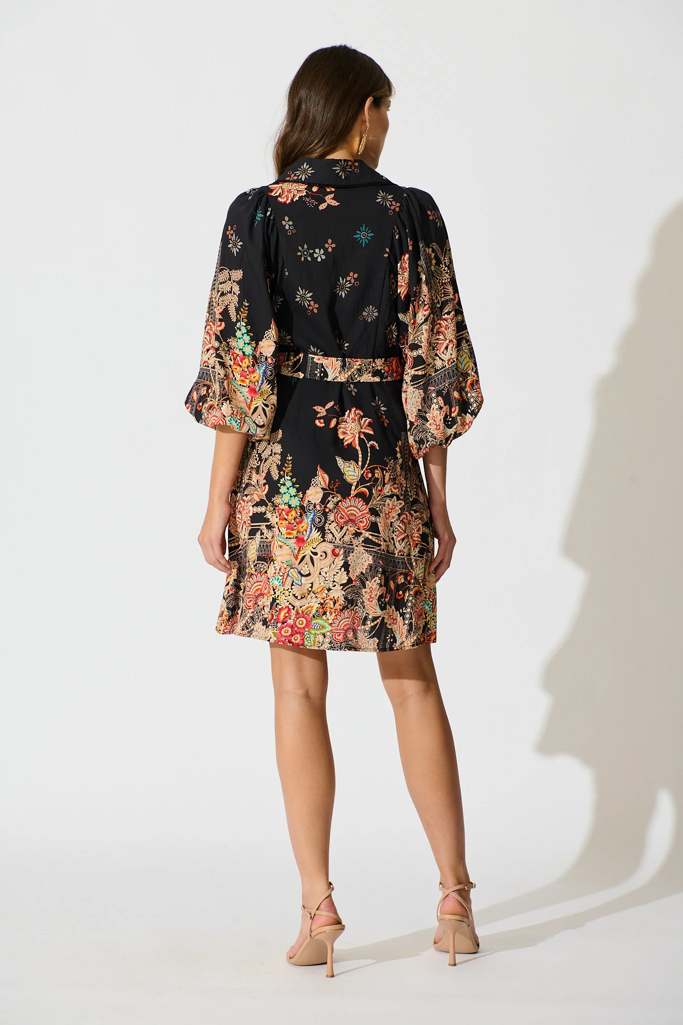 Starlet Boho Shirt Dress in Black Floral Linen Blend - Image 4