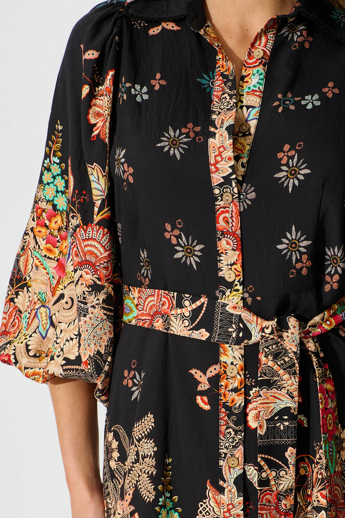 Starlet Boho Shirt Dress in Black Floral Linen Blend - Image 5