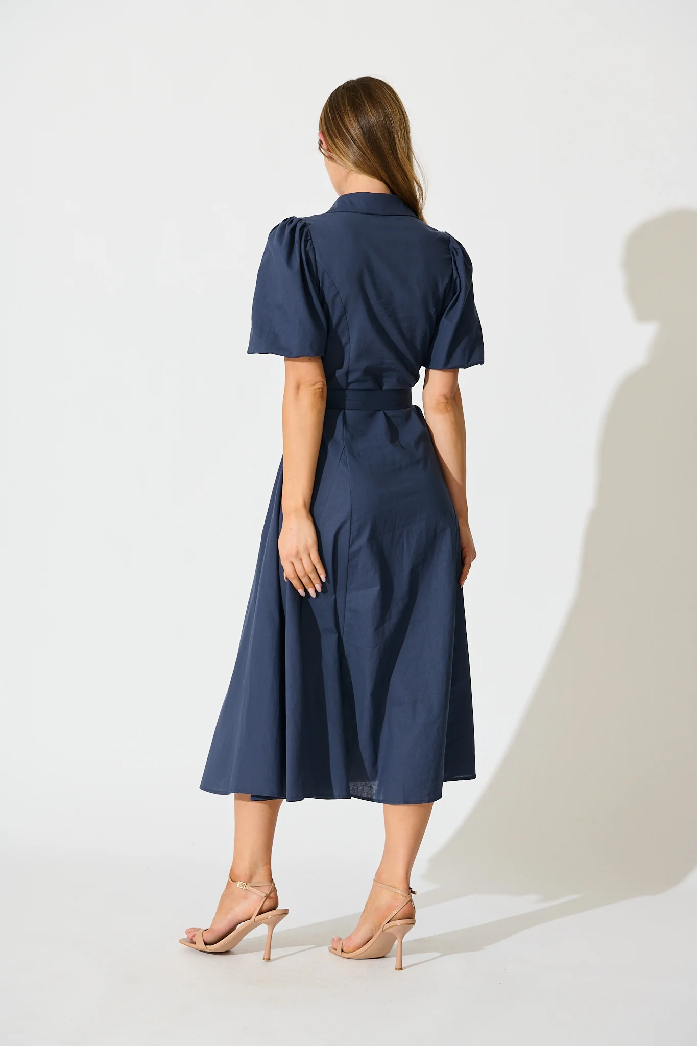 Starlit Midi Shirt Dress in Navy Cotton - Image 4