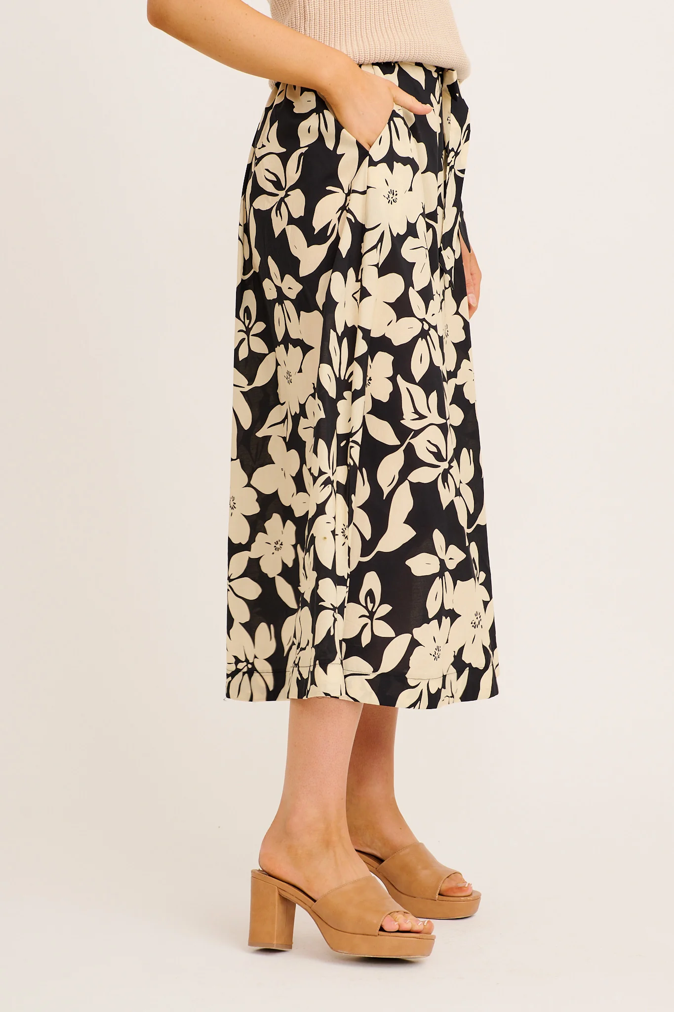 Statement Maxi Skirt in Cream with Black Floral Cotton - Image 2