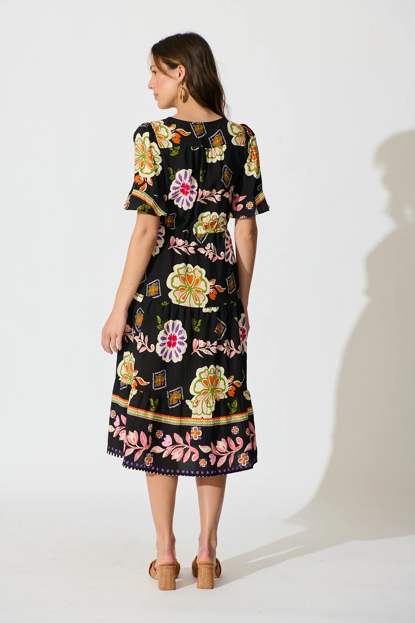 Steele Midi Dress in Black with Multi Floral Print - Image 4