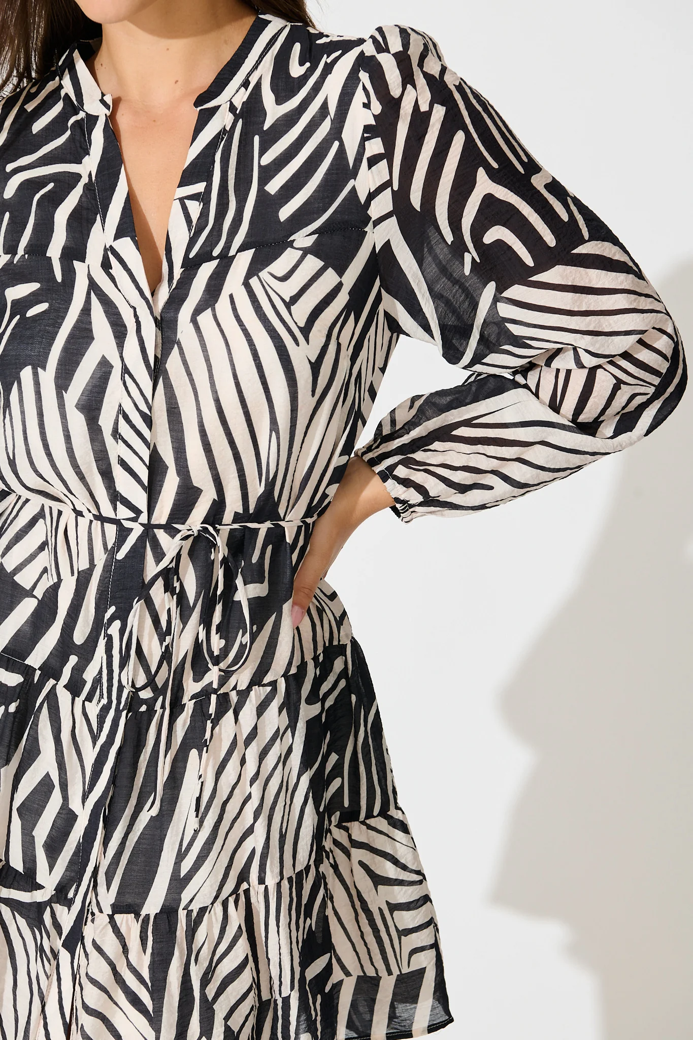 Stefania Dress in Black with White Print - Image 5