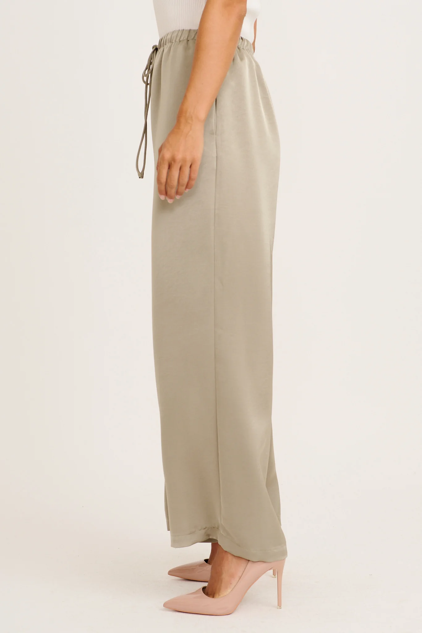 Stina Pant in Khaki Satin - Image 2