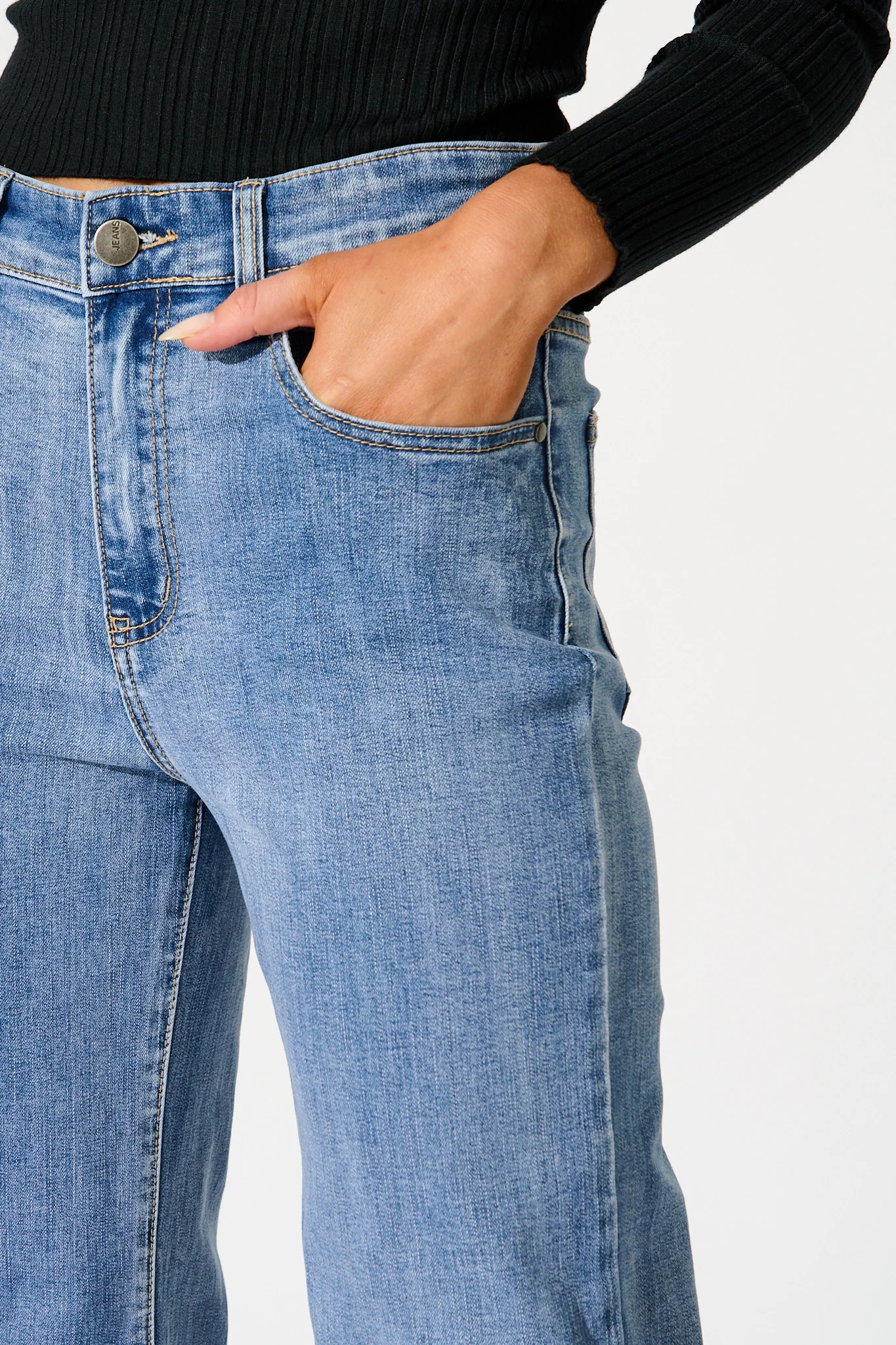 Studio Mid Rise Straight Leg Jean in Blue Denim - Image 5