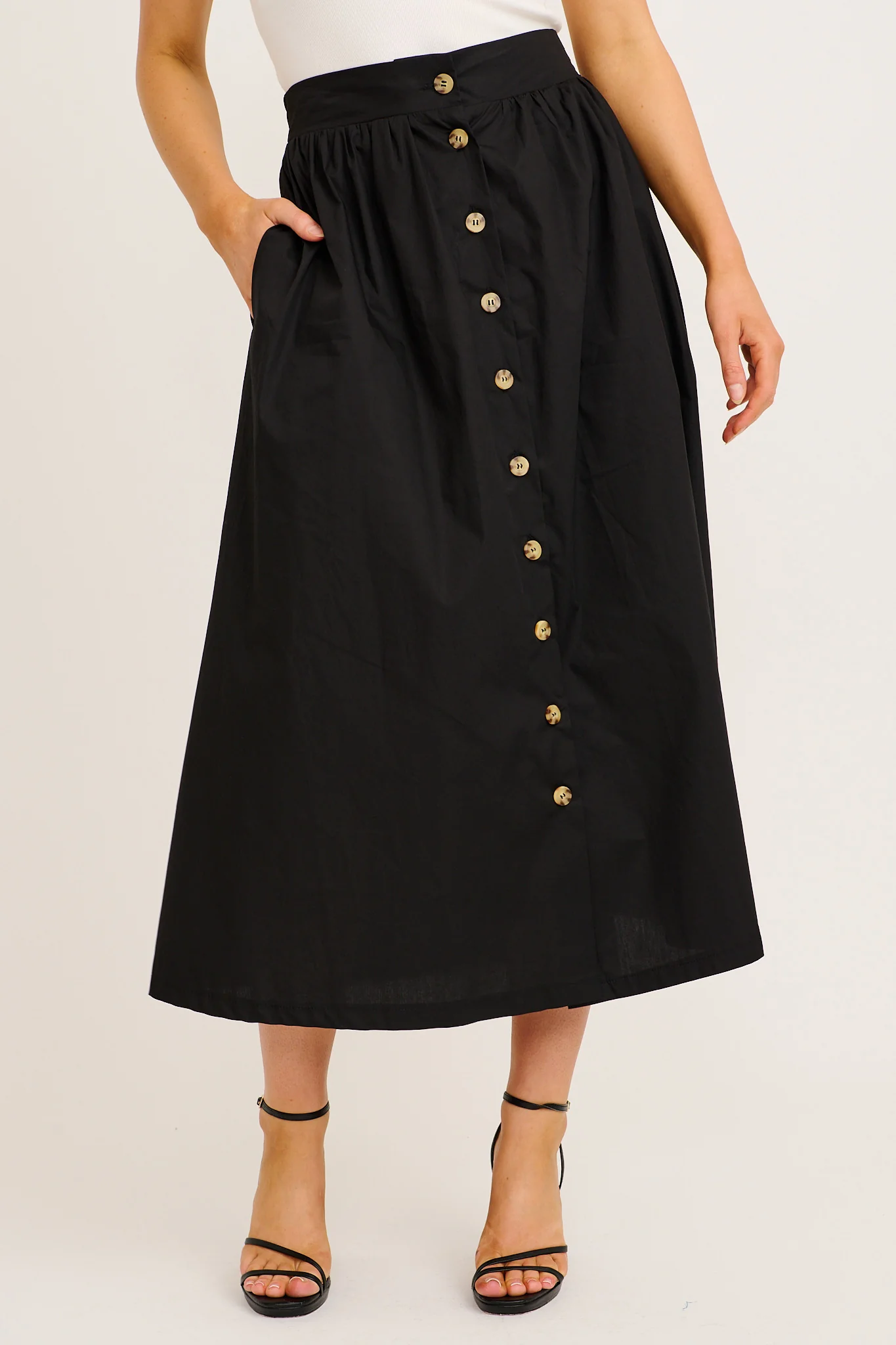 Stylish Structure Maxi Skirt in Black Cotton