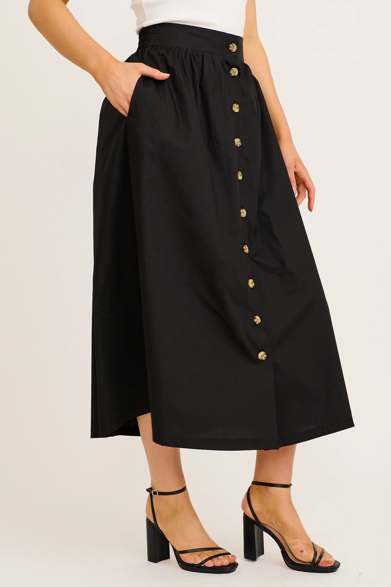 Stylish Structure Maxi Skirt in Black Cotton - Image 2