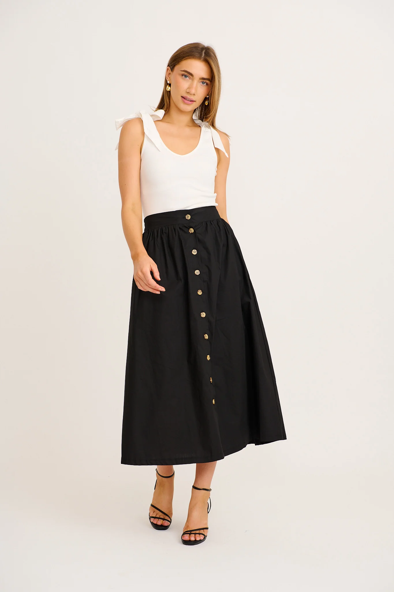 Stylish Structure Maxi Skirt in Black Cotton - Image 4