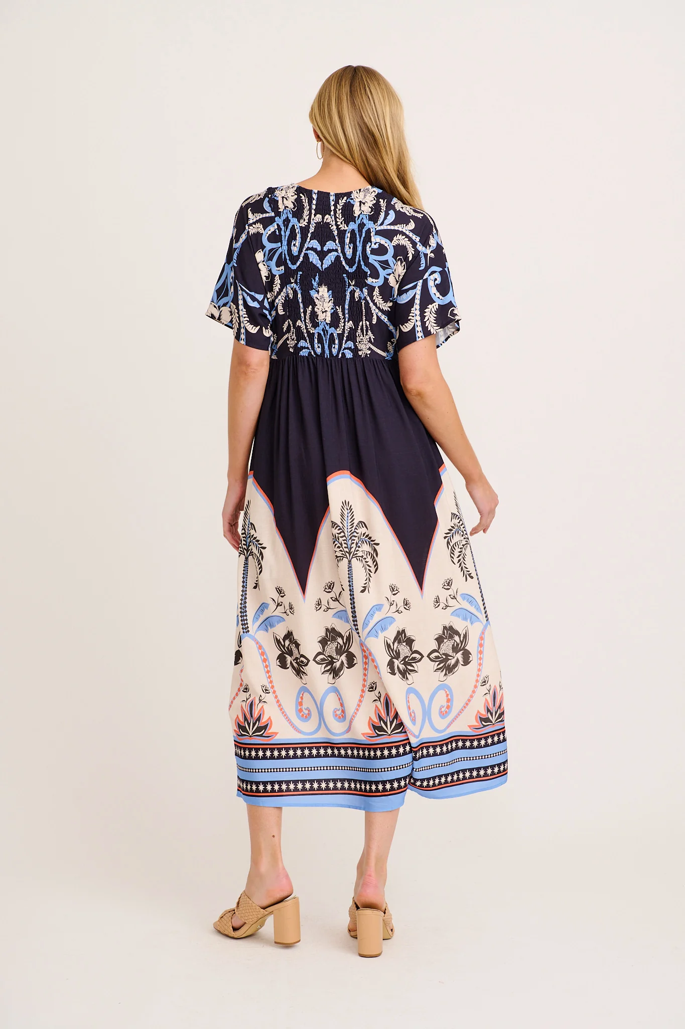 Summer Nights Maxi Dress in Navy with Palm Tree Print - Image 4