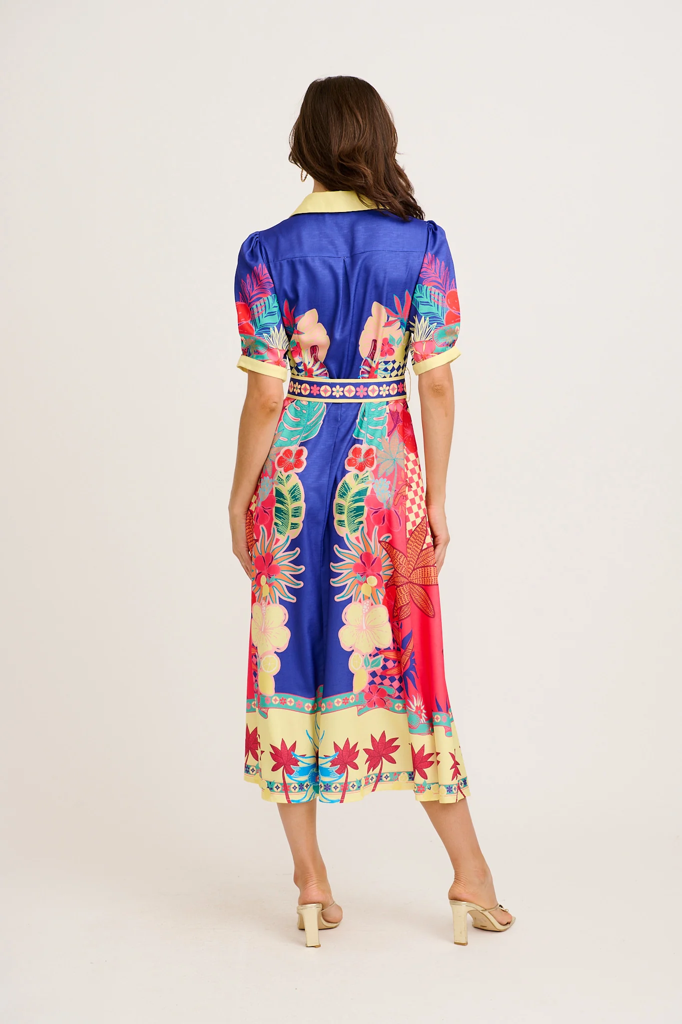 Sunbeam Maxi Shirt Dress in Blue with Multi Print Linen Blend - Image 10