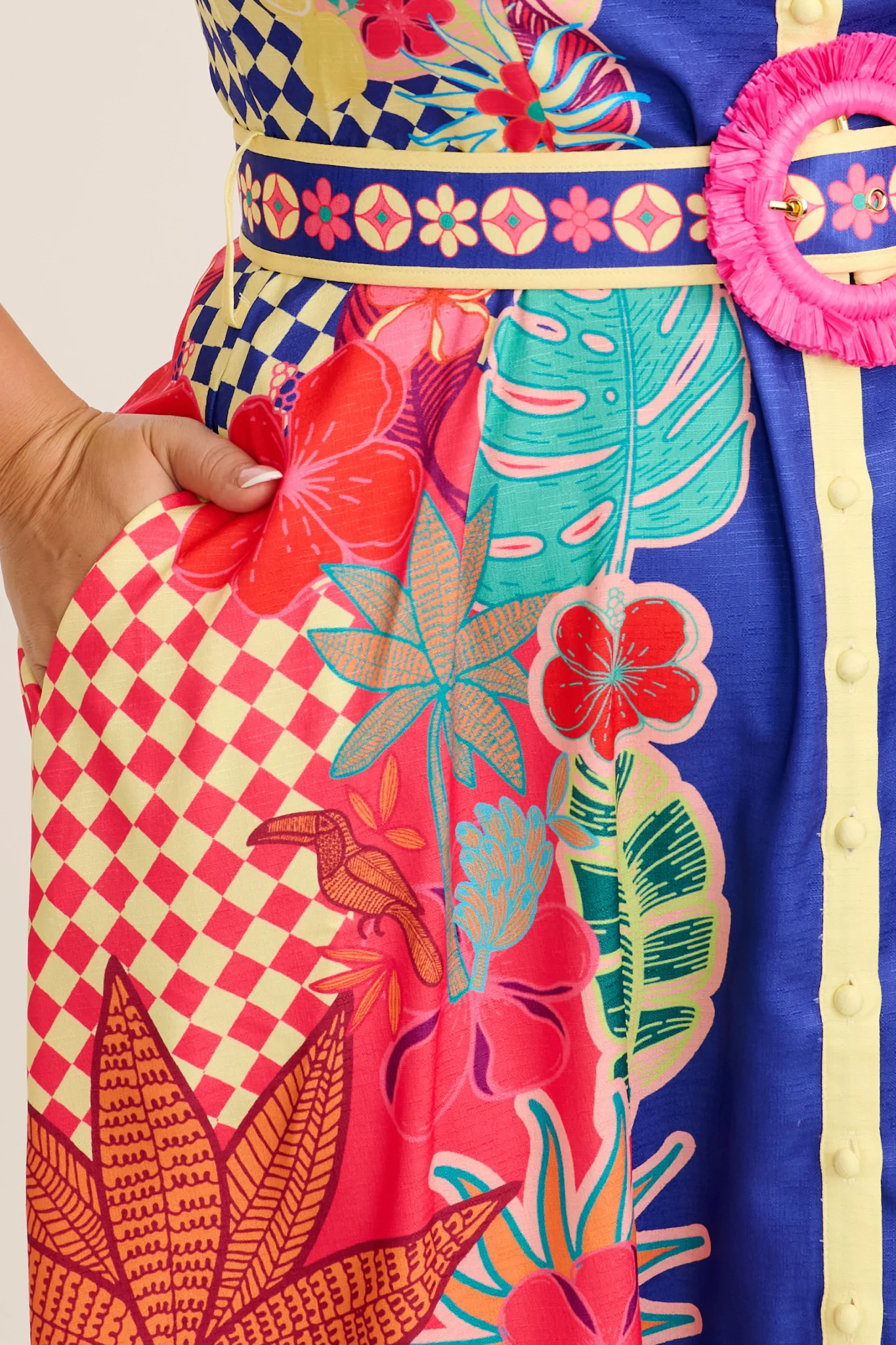 Sunbeam Maxi Shirt Dress in Blue with Multi Print Linen Blend - Image 14