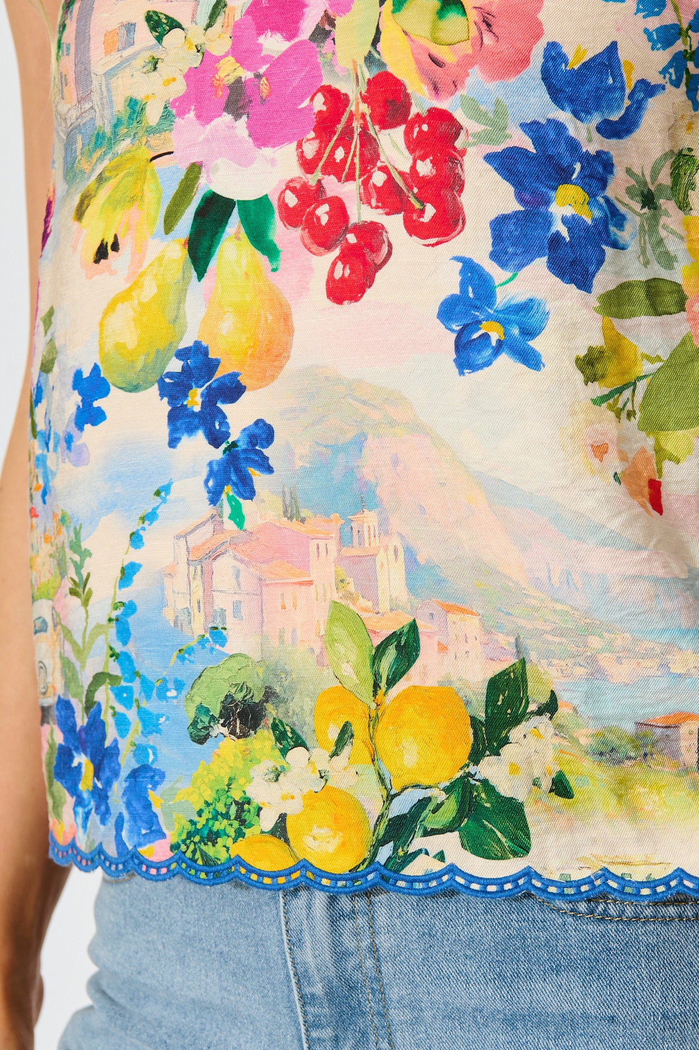 Sundrenched Citrus Top in Multi Floral with Navy Trim - Image 10