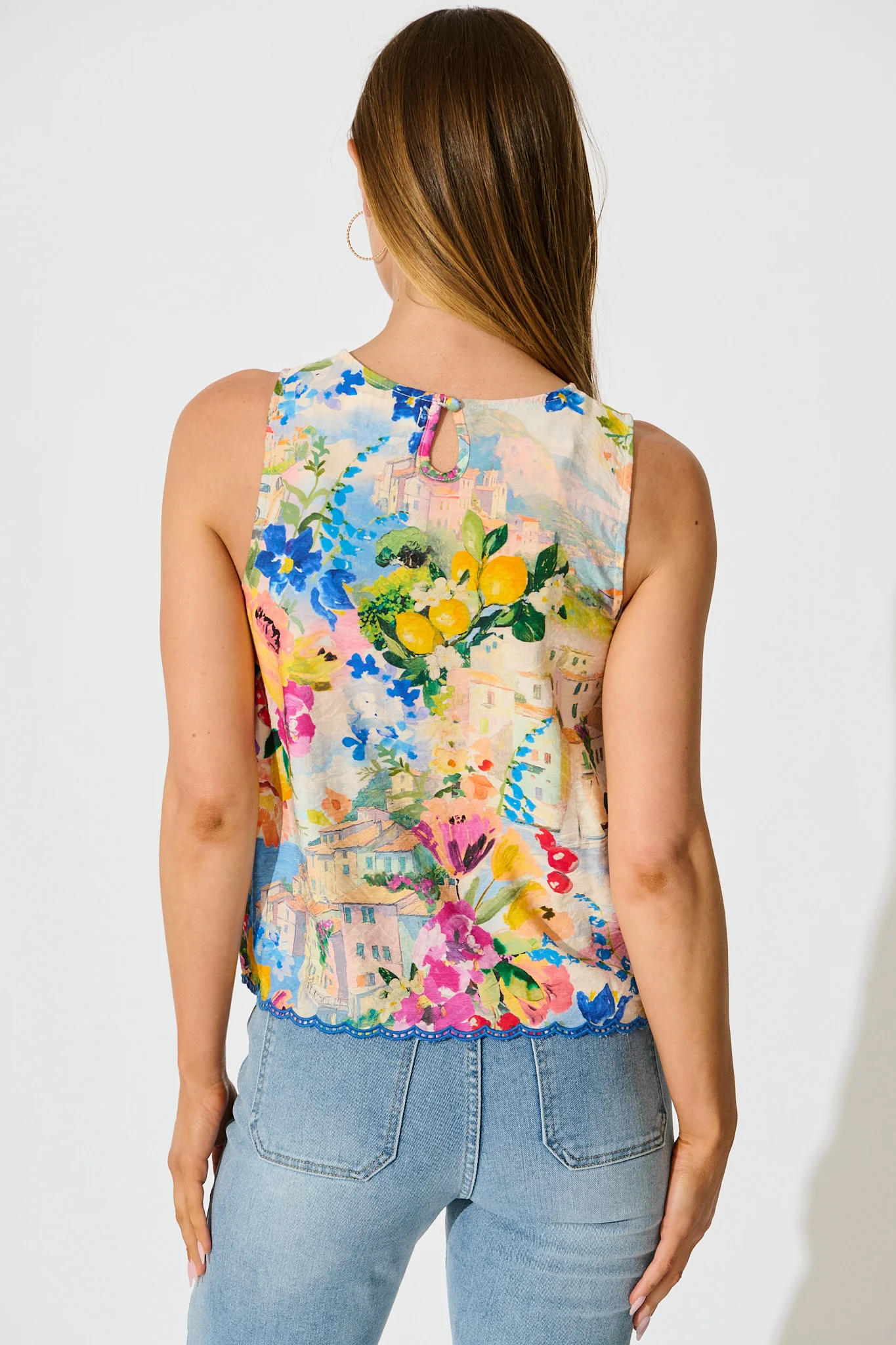 Sundrenched Citrus Top in Multi Floral with Navy Trim - Image 6
