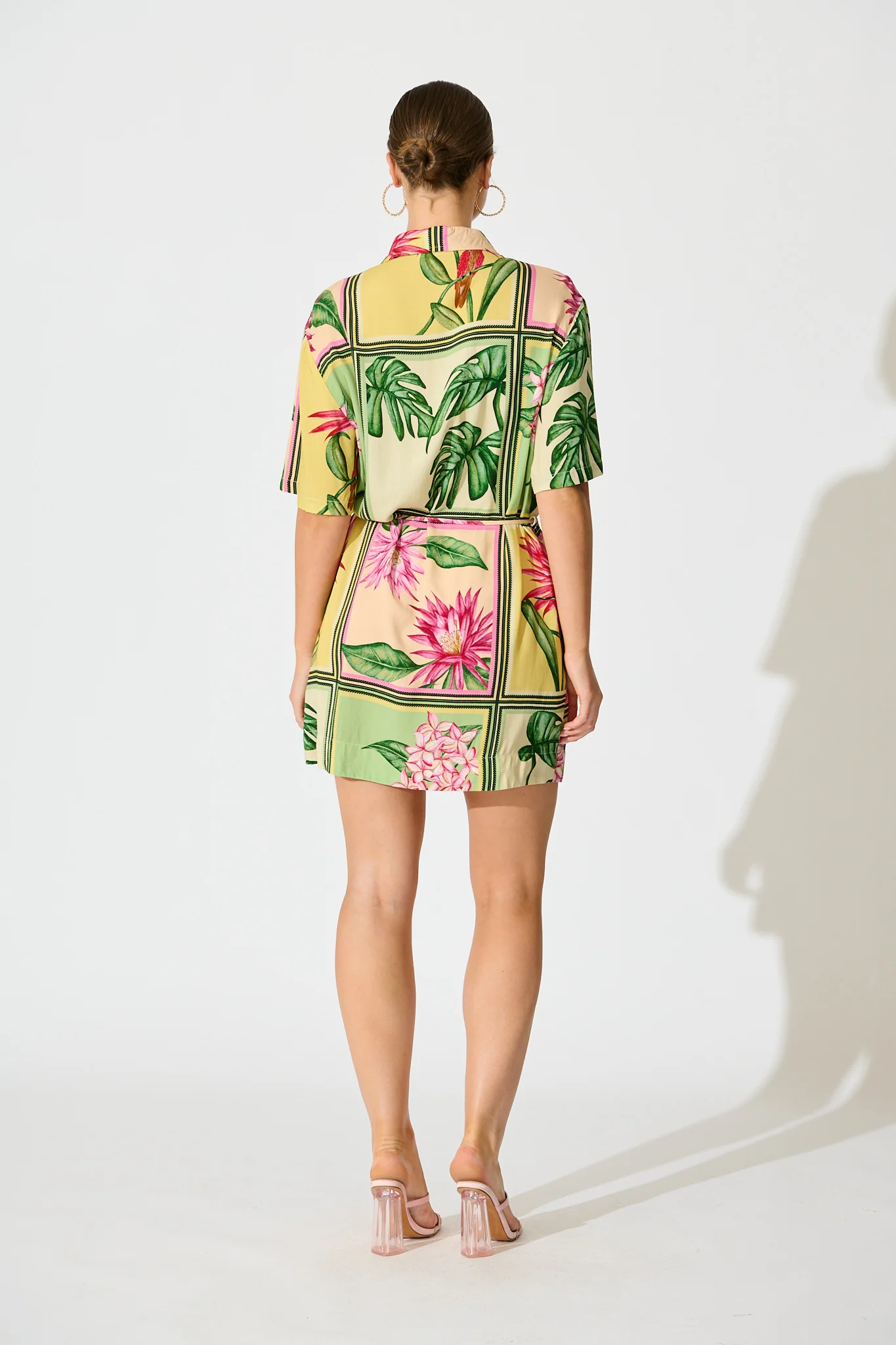 Sunrise Shirt Dress in in Yellow Multi Tile Print - Image 7