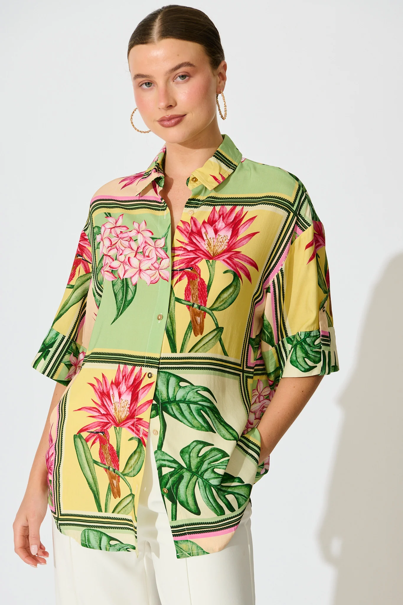Sunriser Shirt in Yellow Multi Tile Print