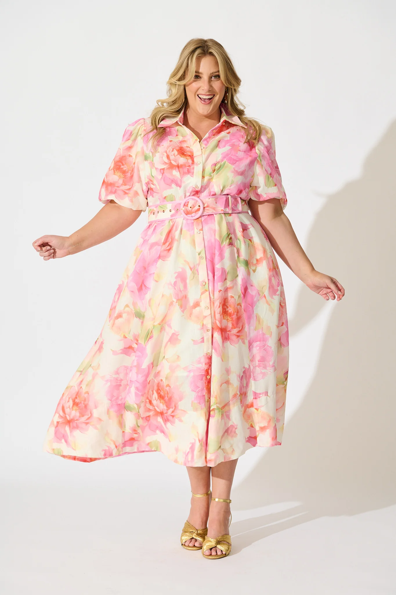 Sunset Bouquet Maxi Shirt Dress in Pink Multi Floral Linen Blend - Image 7