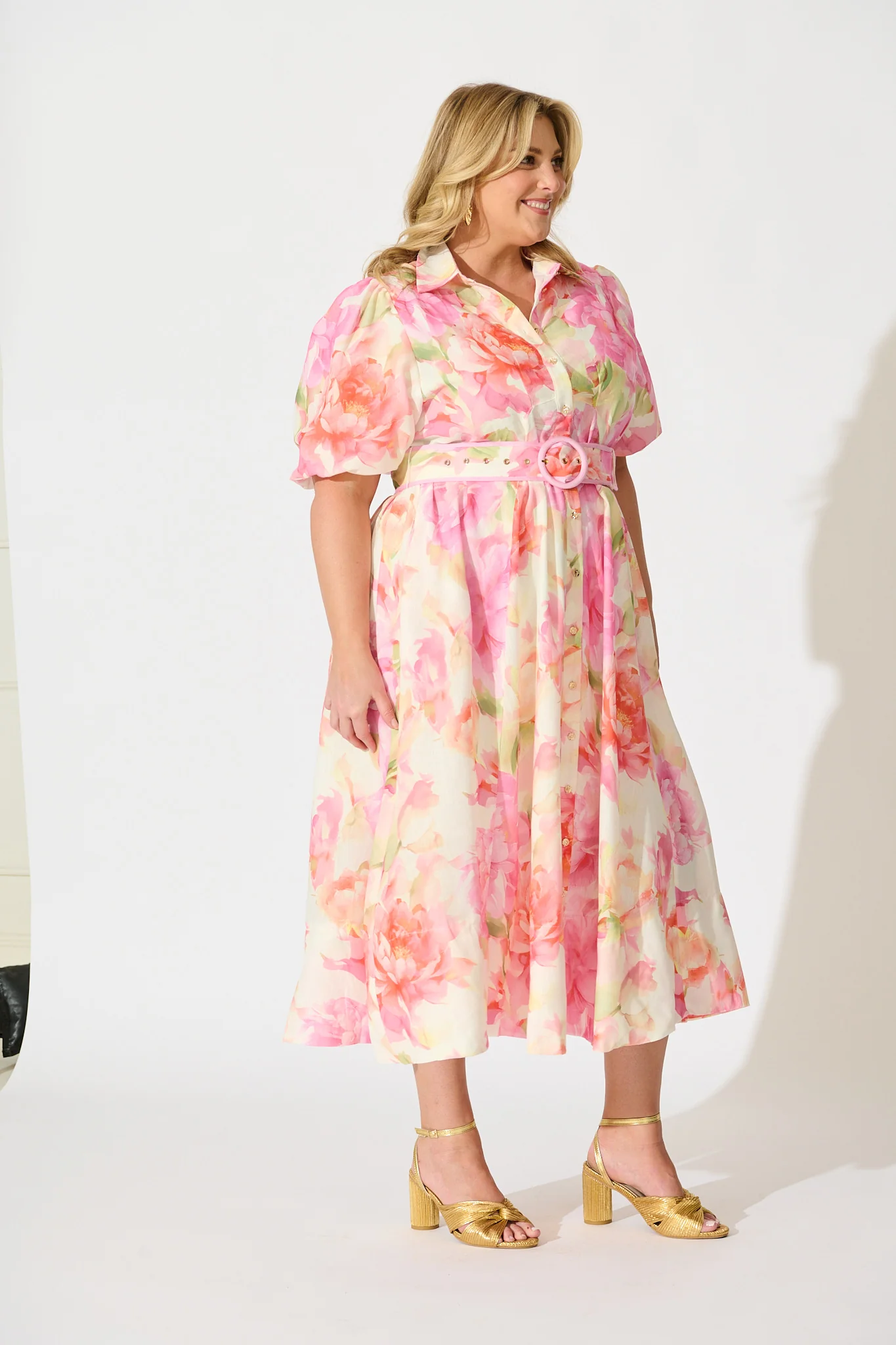 Sunset Bouquet Maxi Shirt Dress in Pink Multi Floral Linen Blend - Image 8