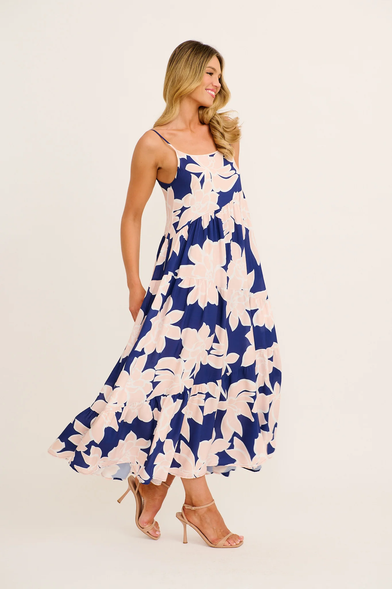 Sunset Rose Maxi Sundress in Navy with Pink Floral - Image 3