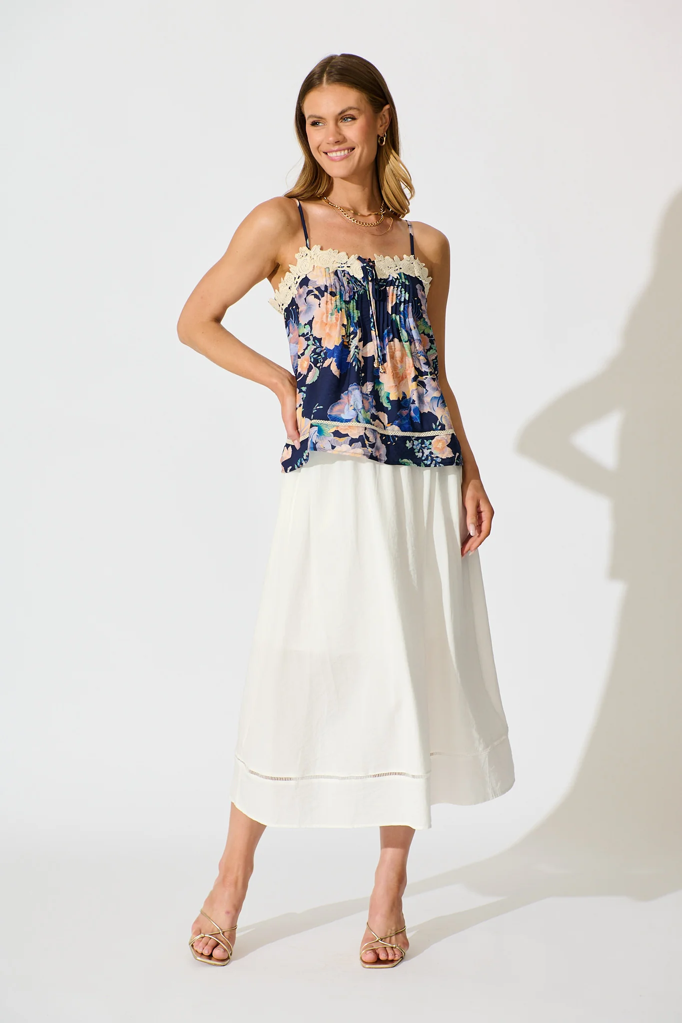 Susie Cami Top In Navy with Multi Floral - Image 4