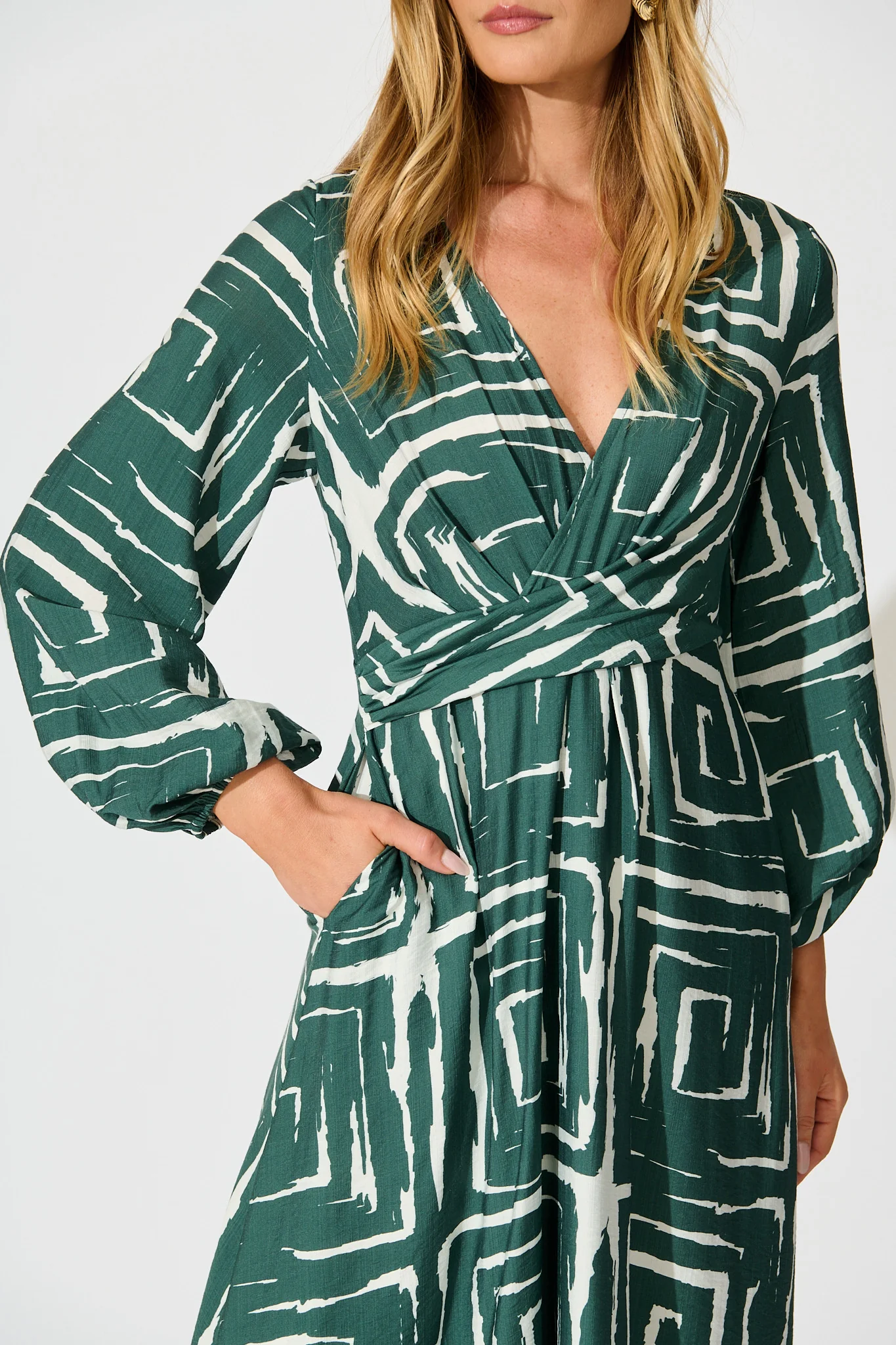 Suzanna Midi Dress in Green Geometric Print - Image 5