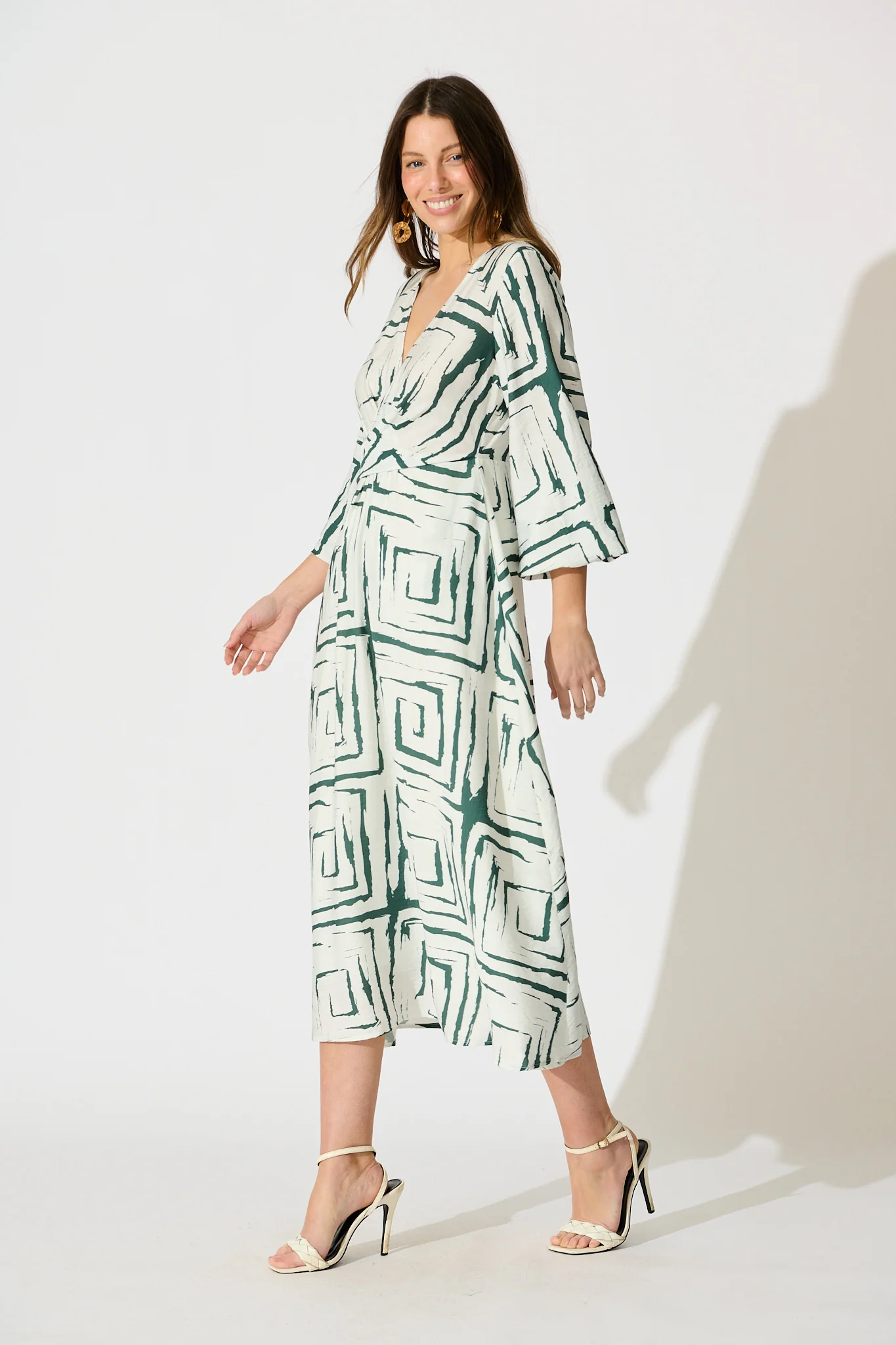 Suzanna Midi Dress in White Geometric Print - Image 3