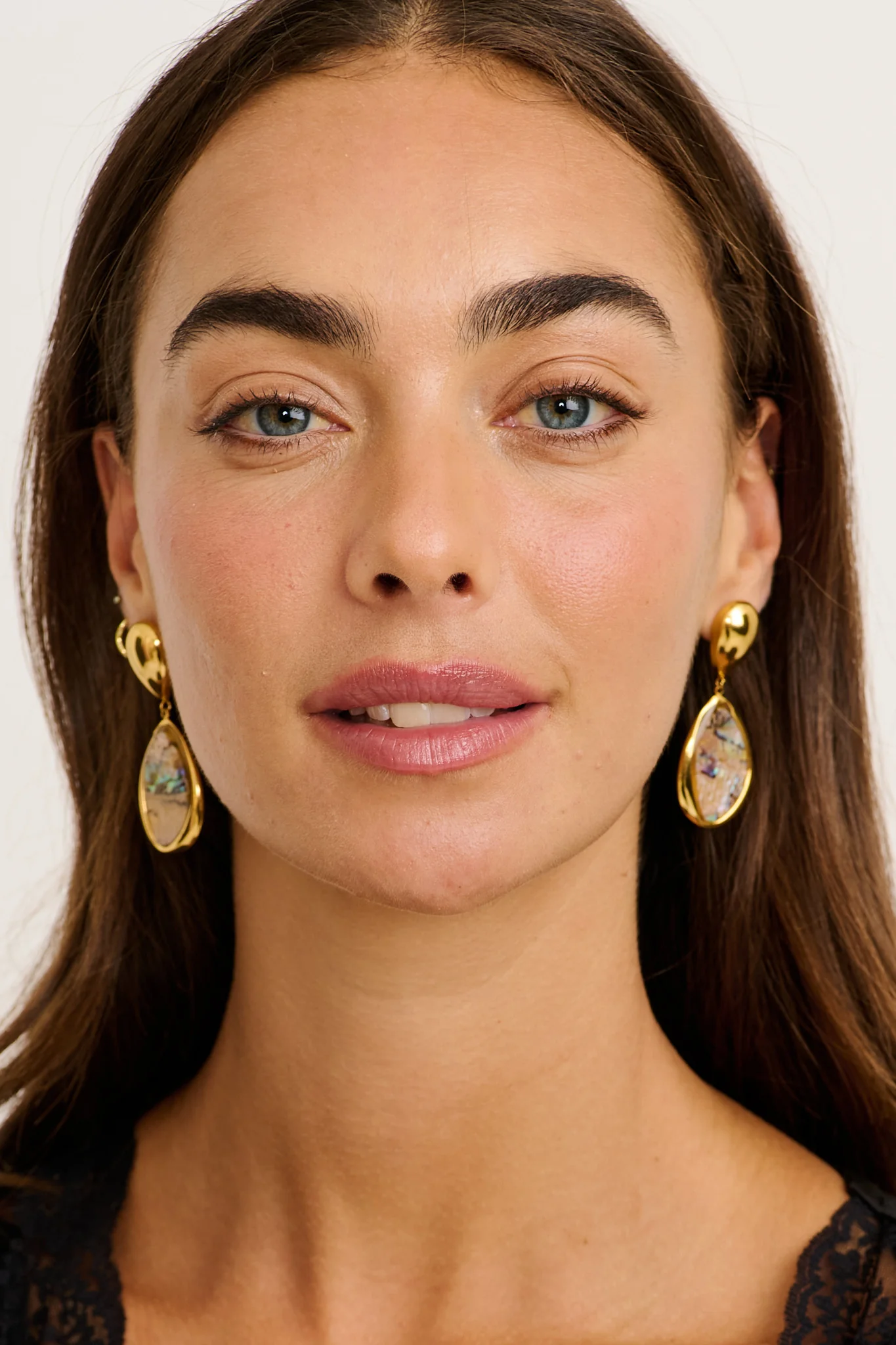 Svetlana Drop Earrings in Gold Teardrop Iridescent Stone - Image 3