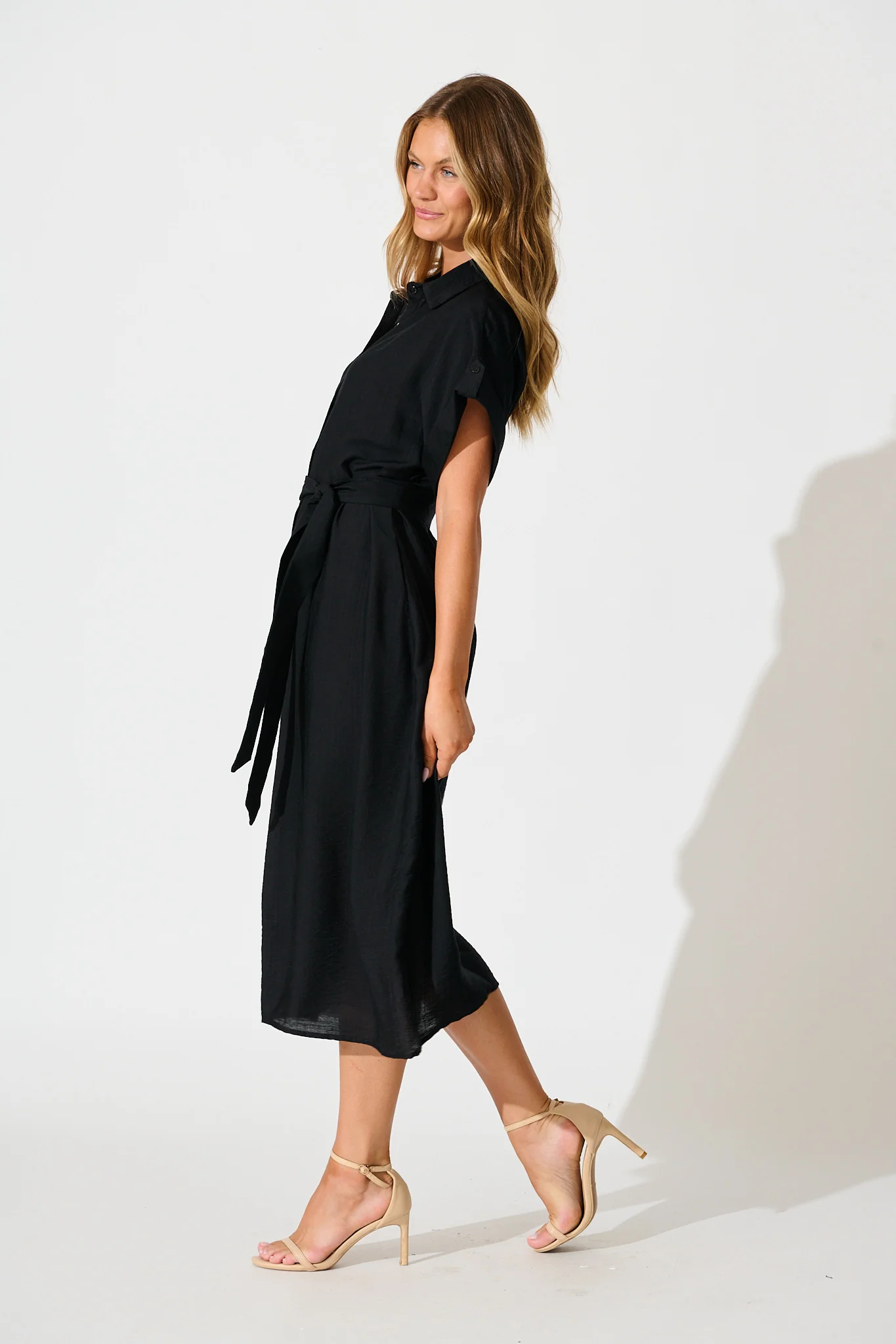 Sweet Talk Midi Shirt Dress in Black - Image 3