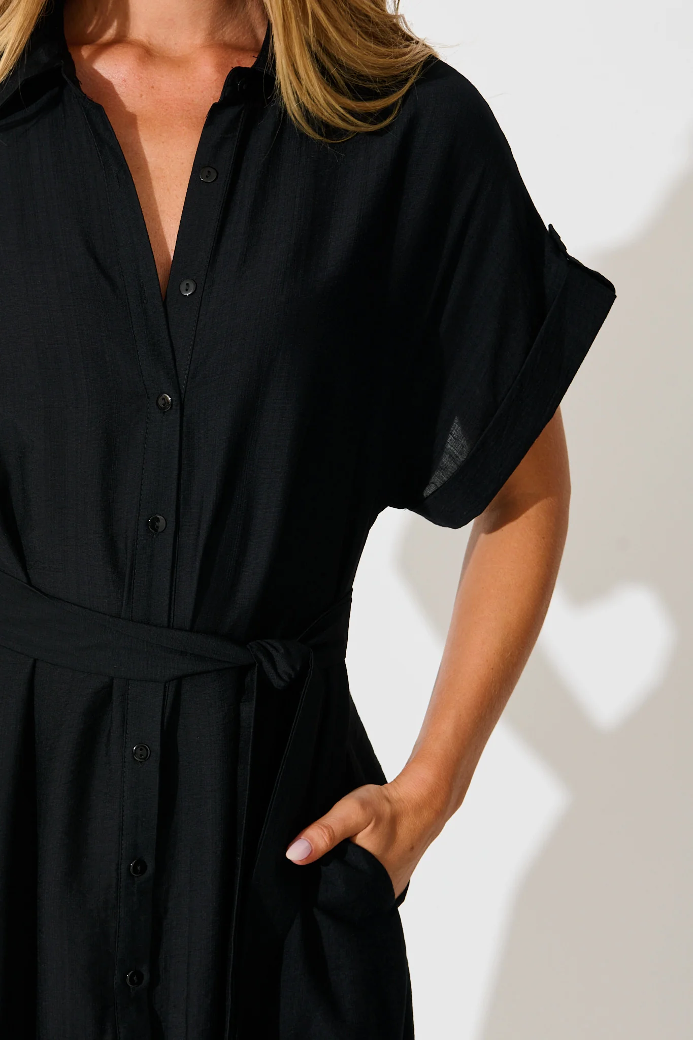 Sweet Talk Midi Shirt Dress in Black - Image 5