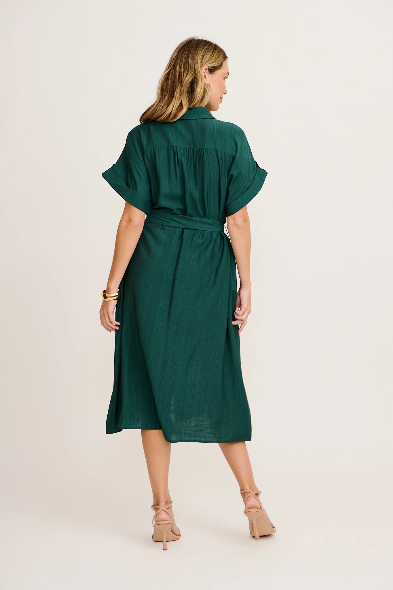 Sweet Talk Midi Shirt Dress in Emerald - Image 4