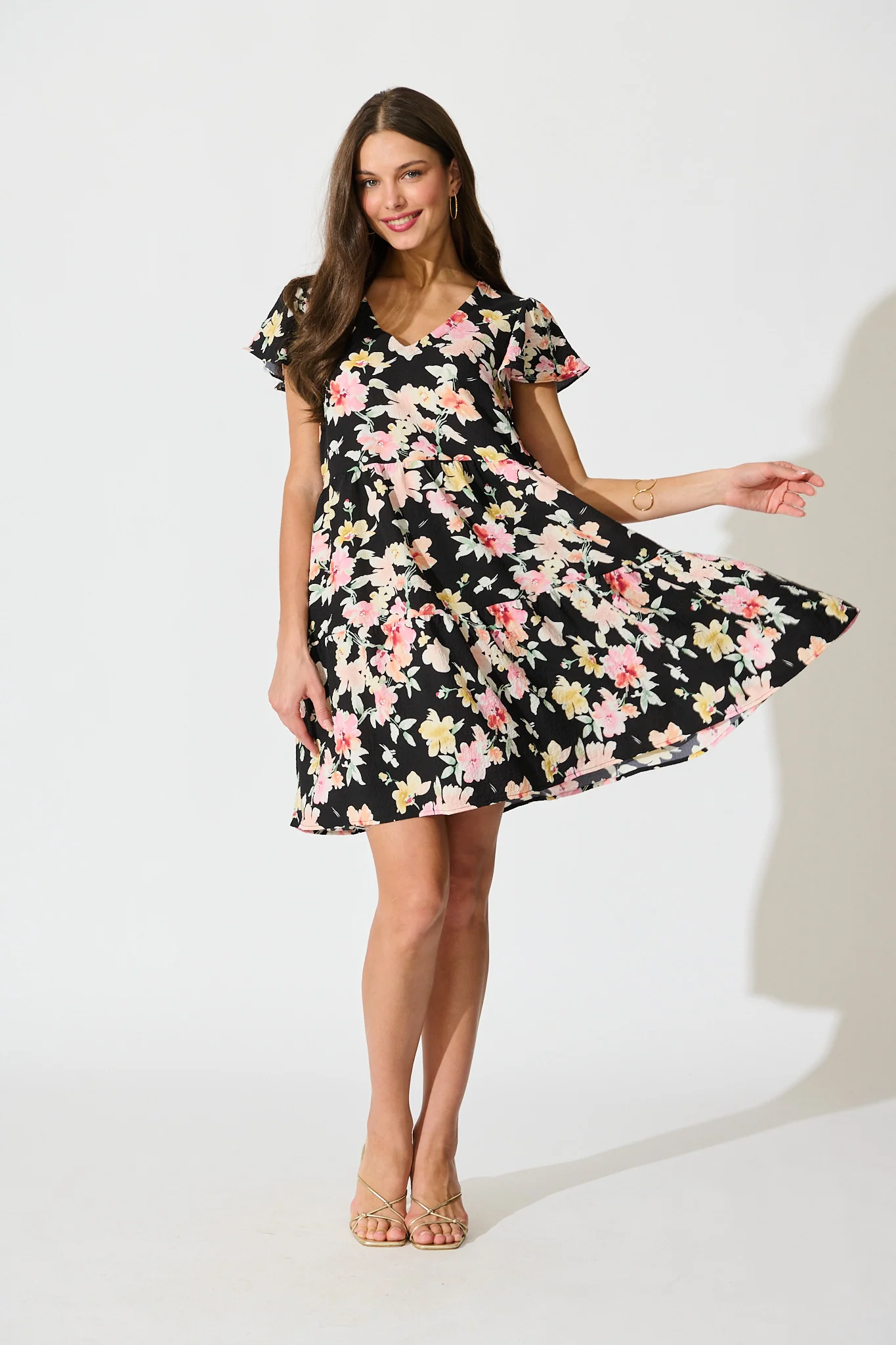 Tahiti Smock Dress In Black Multi Floral