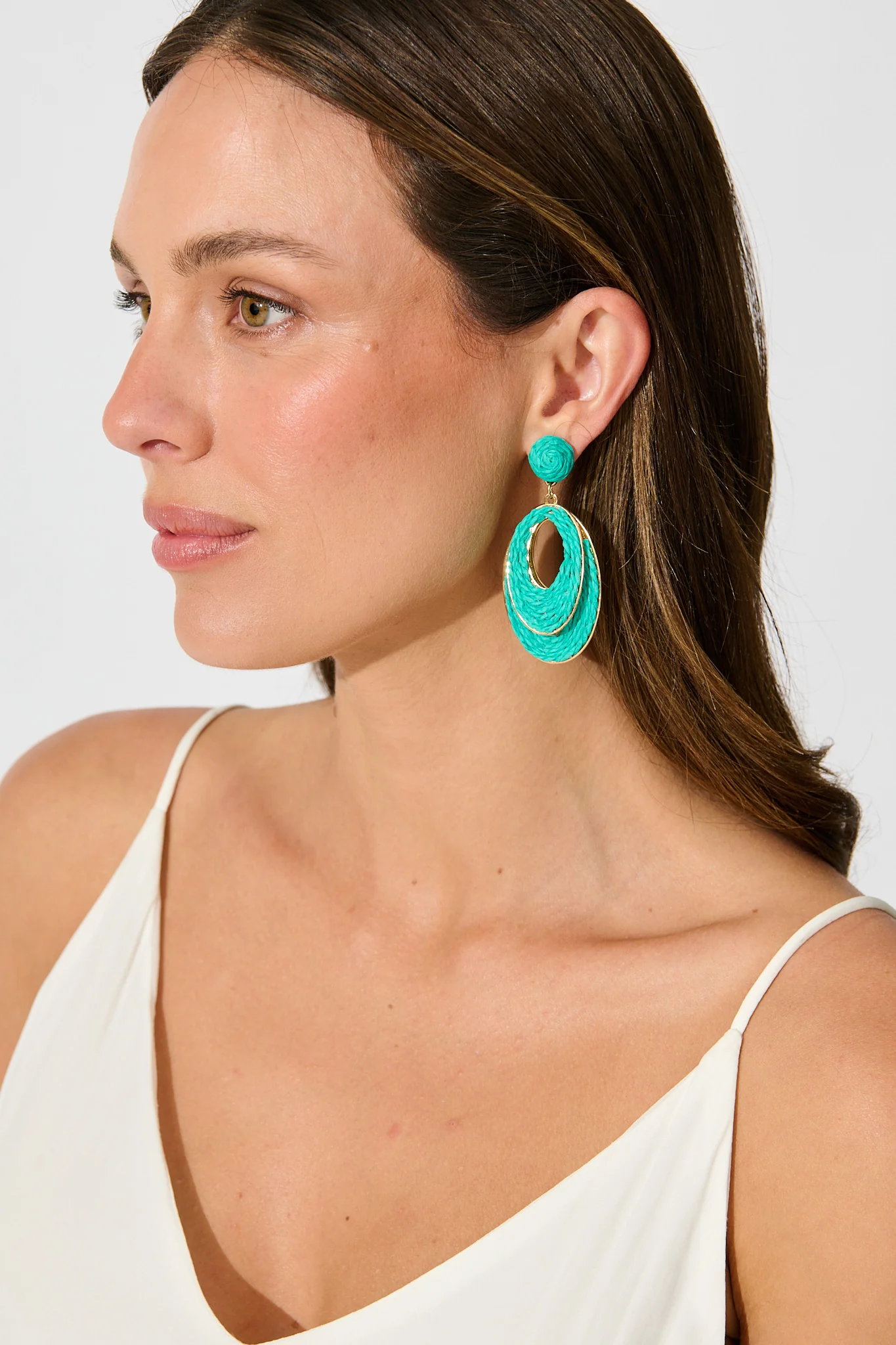 Tahlia Drop Earrings in Turquoise Raffia - Image 4