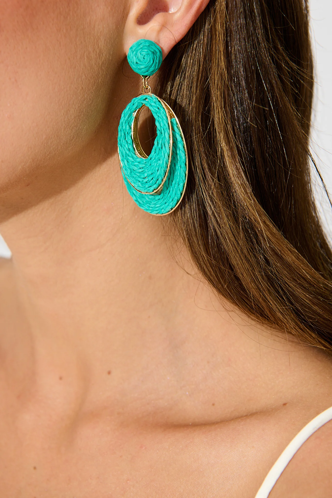 Tahlia Drop Earrings in Turquoise Raffia - Image 5