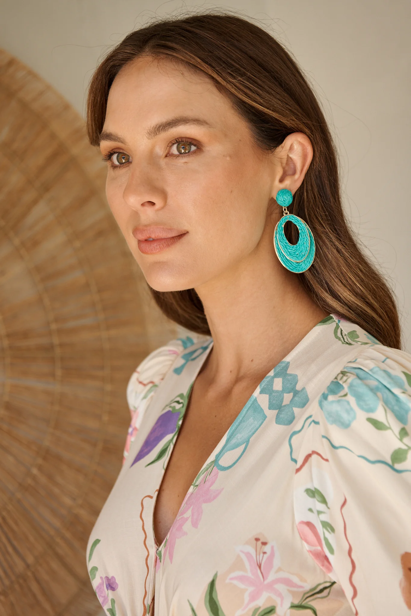 Tahlia Drop Earrings in Turquoise Raffia - Image 6
