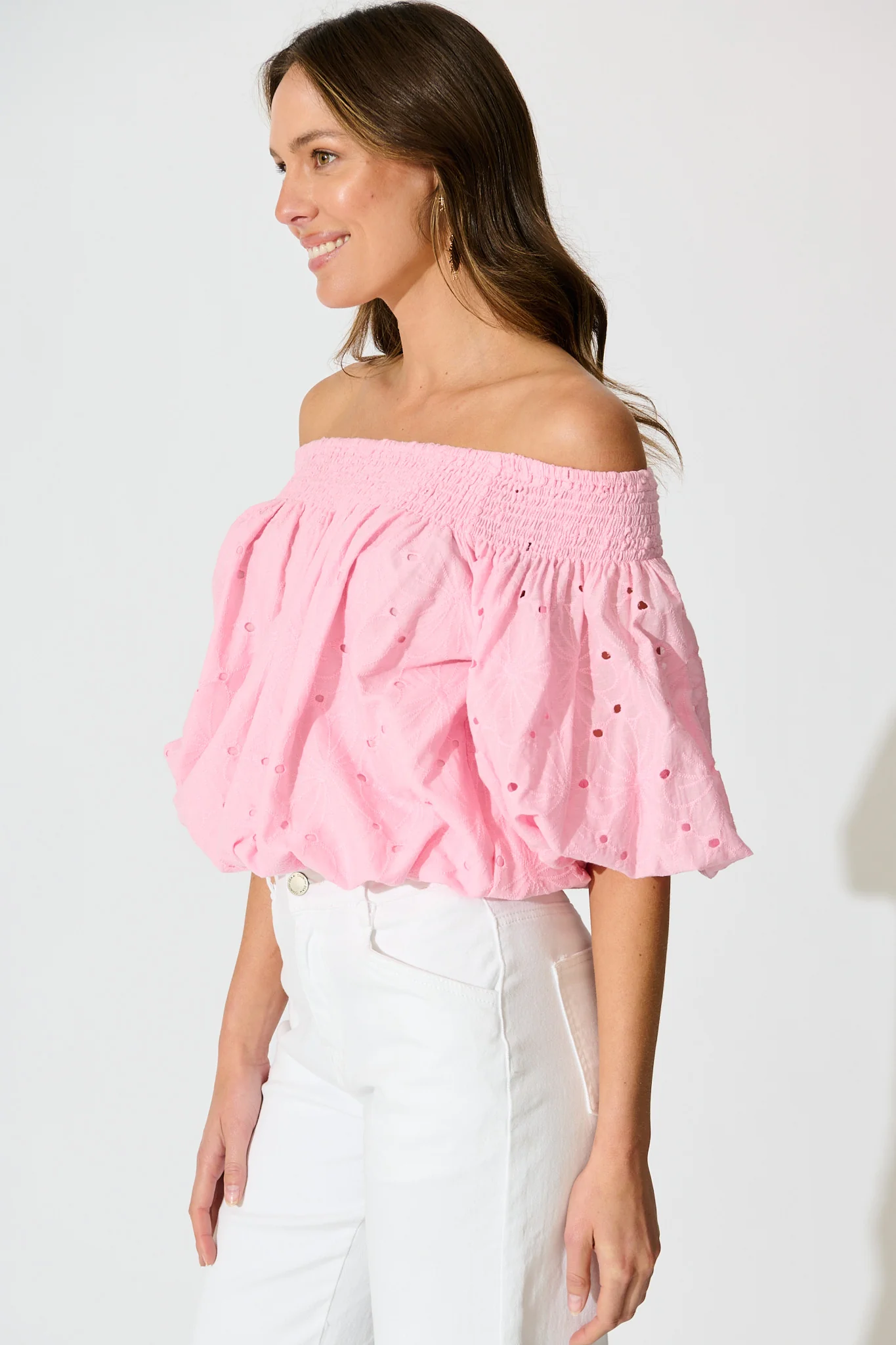 Tahlie Top in Pink Broderie Cotton - Image 2