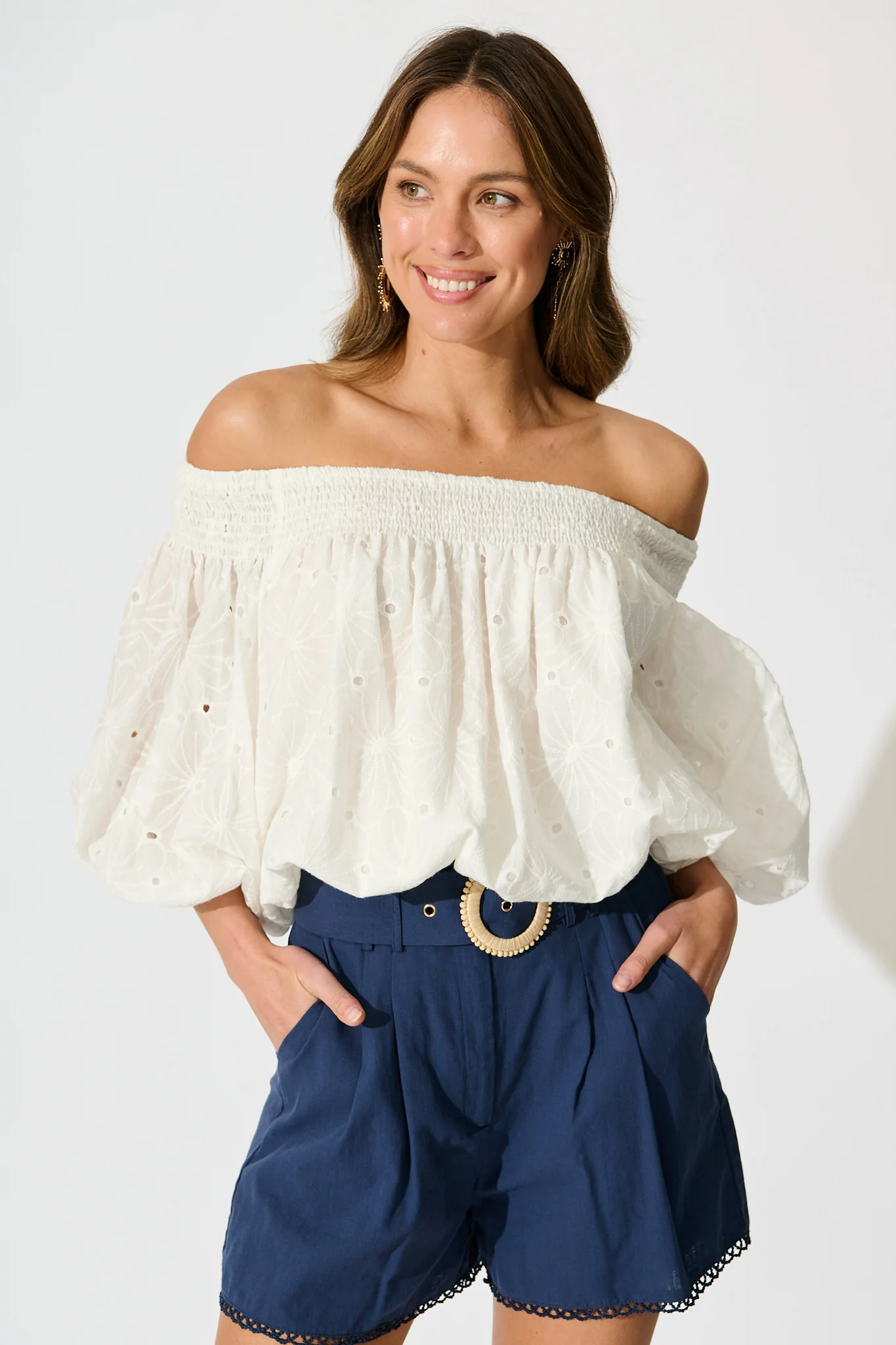 Tahlie Top in White Broderie Cotton