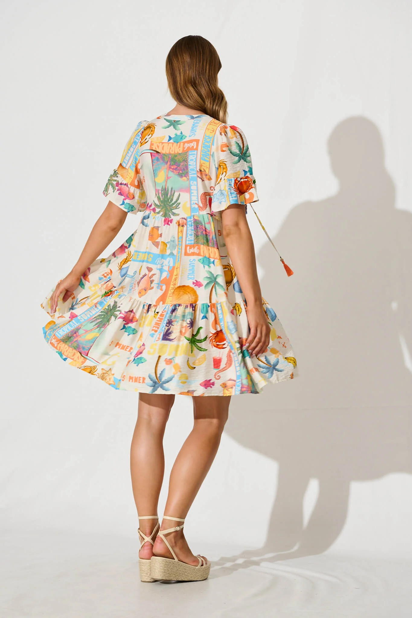 Tahnee Smock Dress In Cream With Multi Summer Print - Image 4