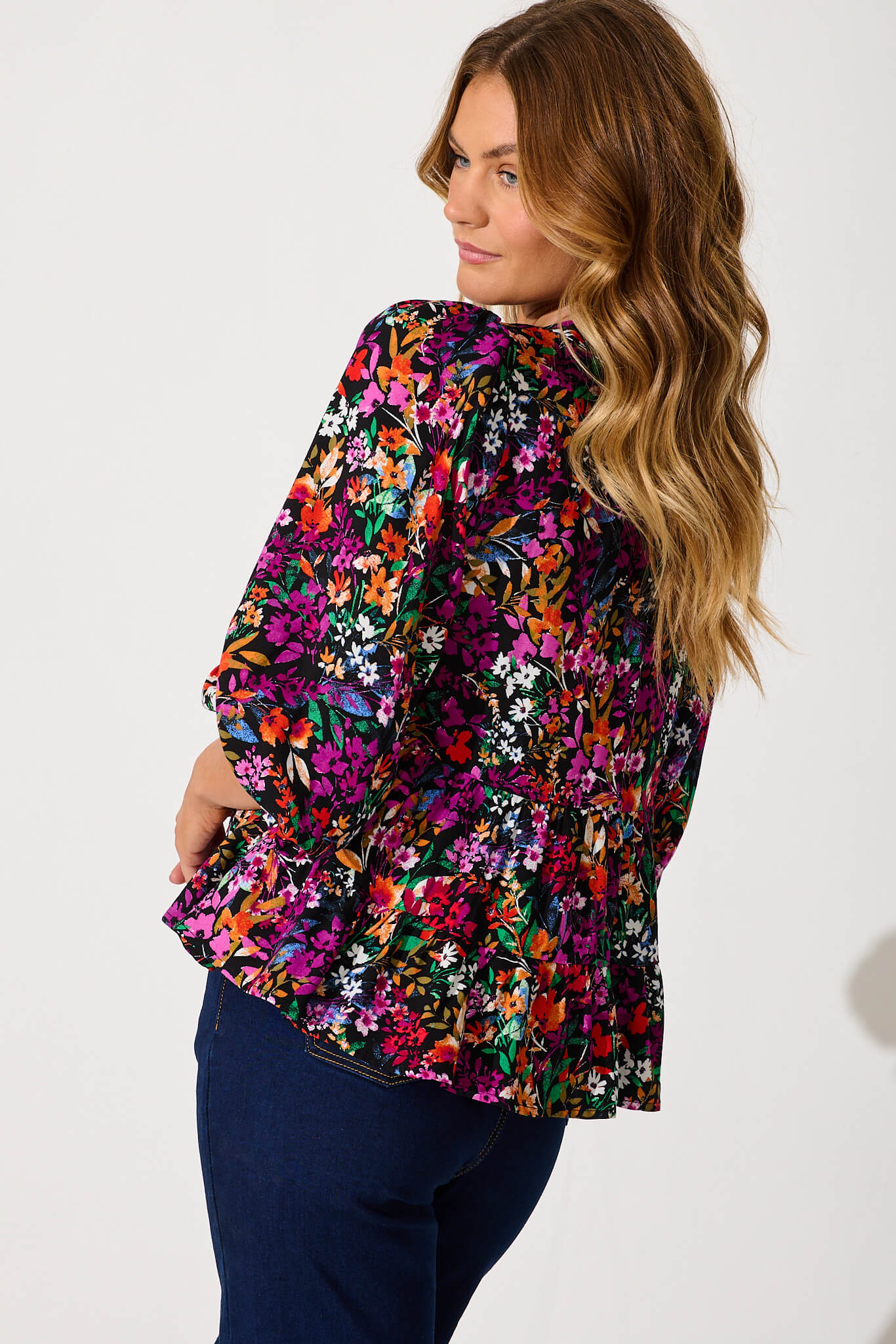 Talena Top In Black Multi Floral - Image 3