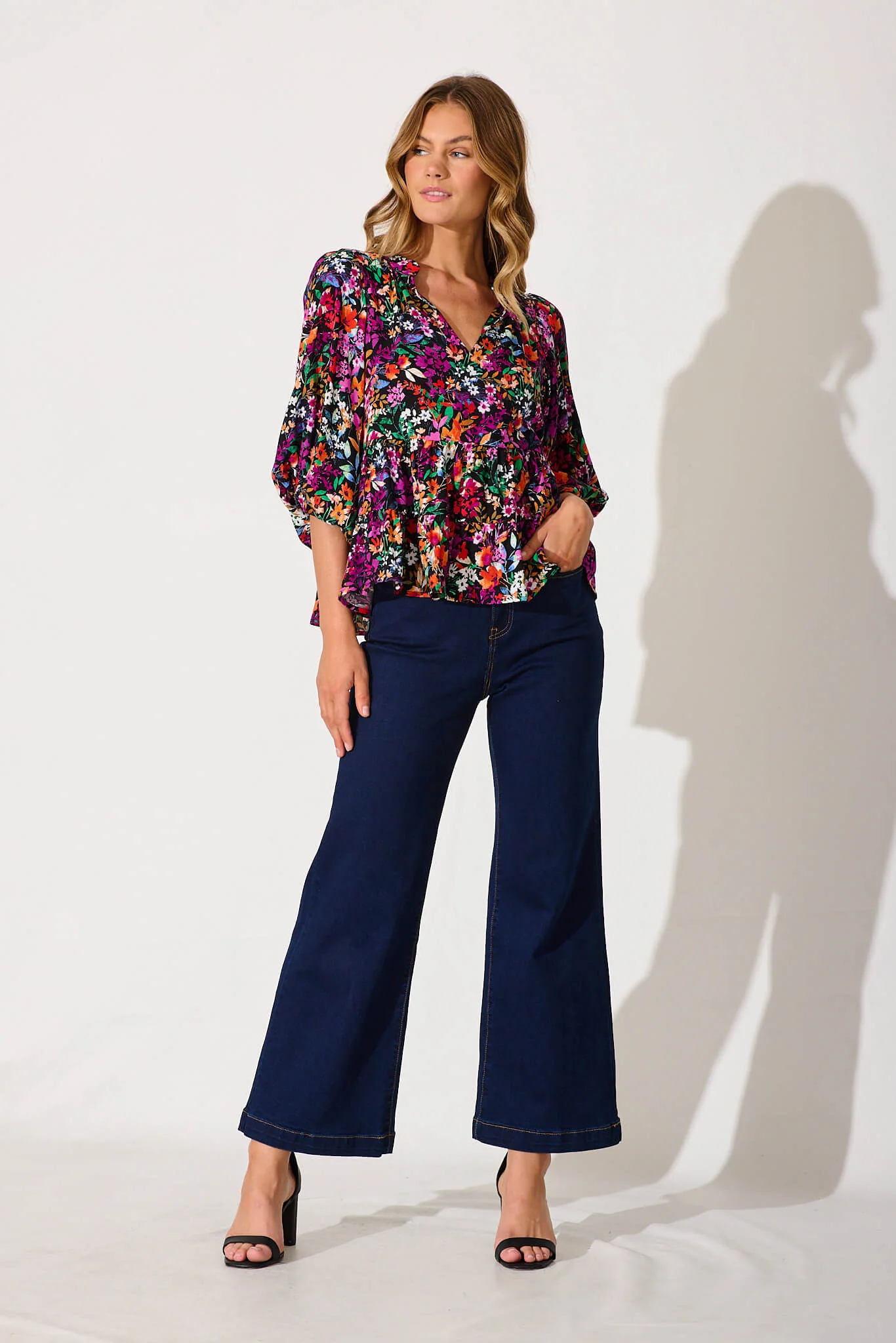 Talena Top In Black Multi Floral - Image 4