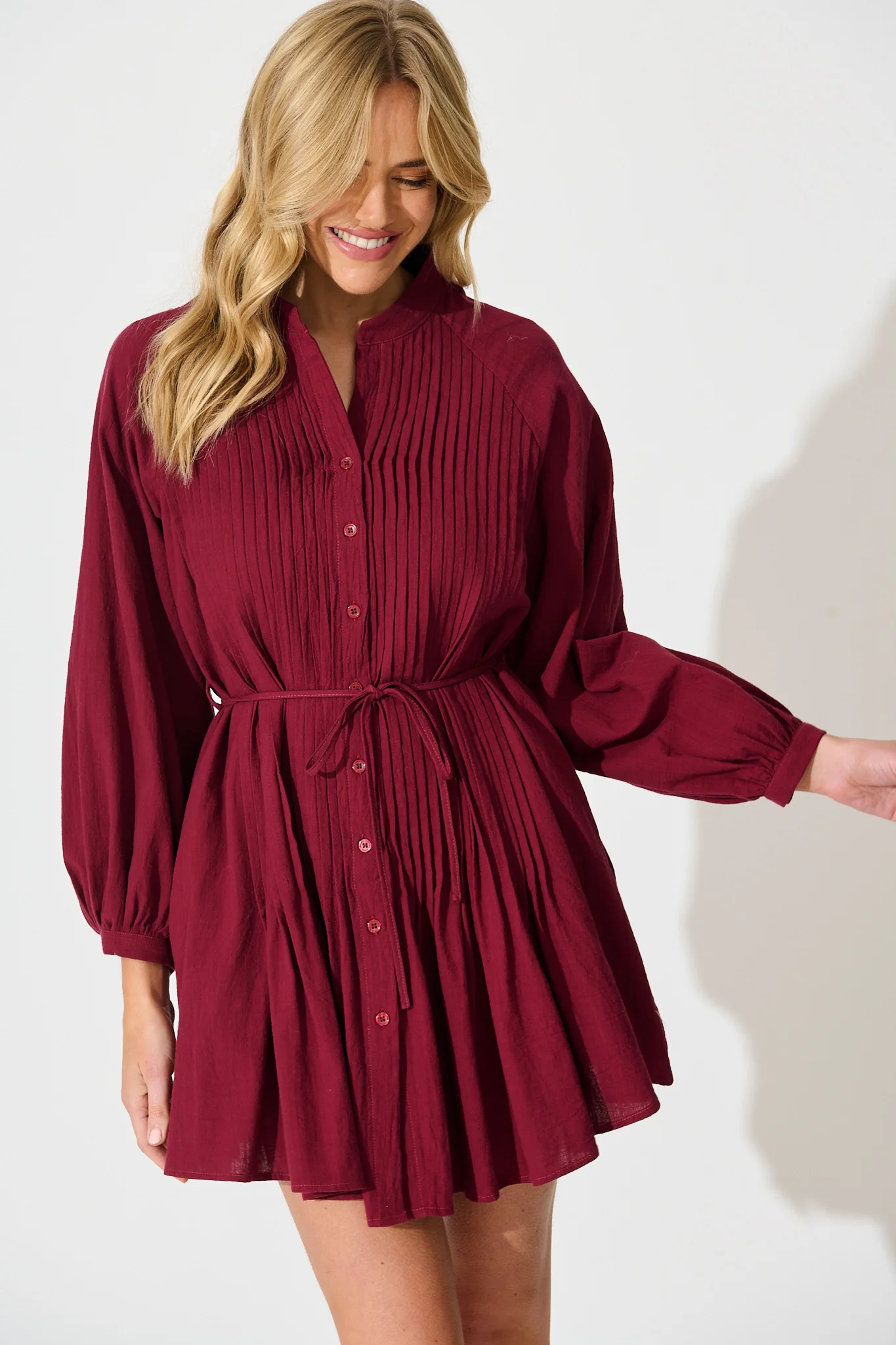 Tallulah Dress in Wine Linen Cotton Blend - Image 2