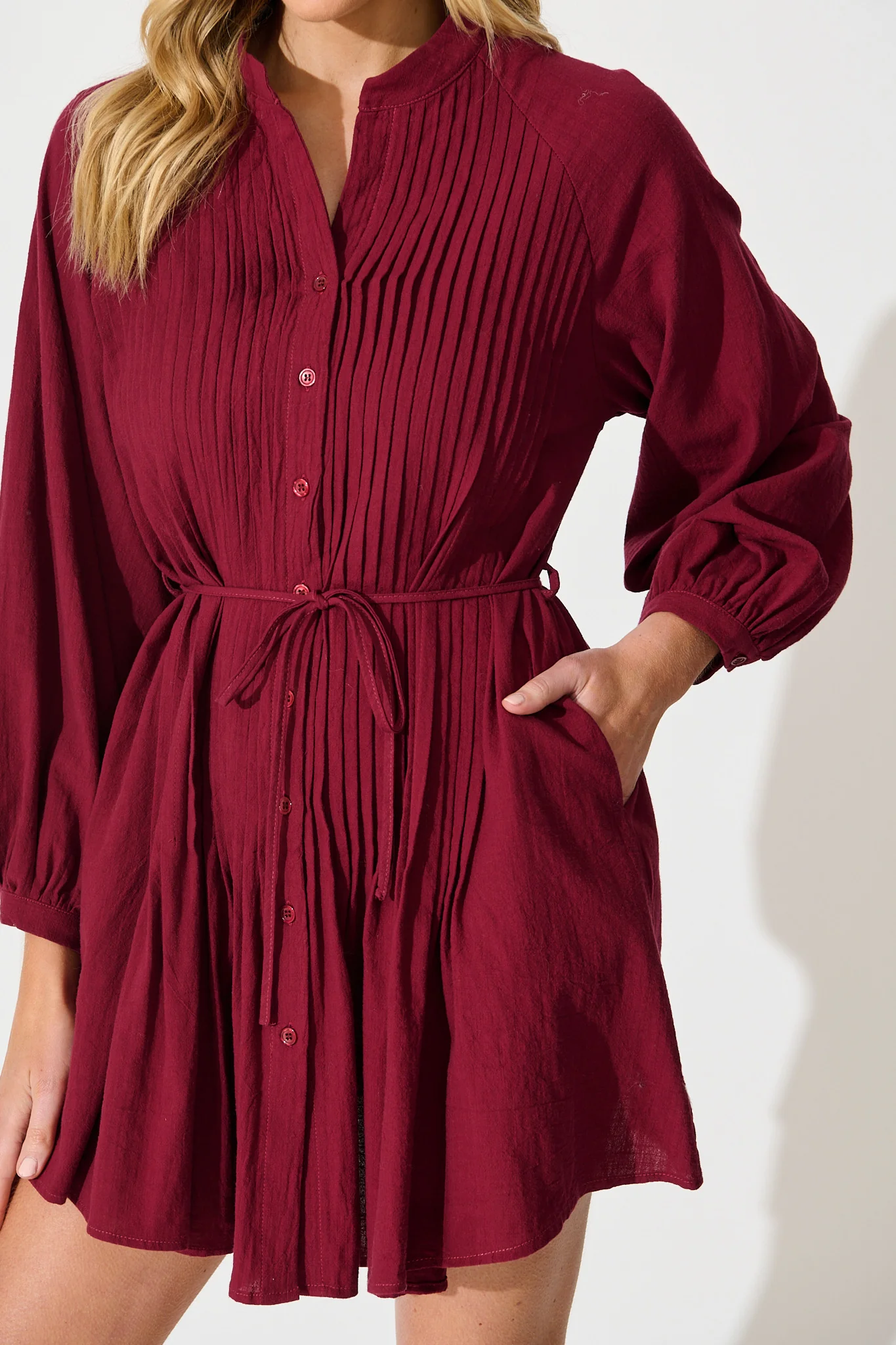 Tallulah Dress in Wine Linen Cotton Blend - Image 6