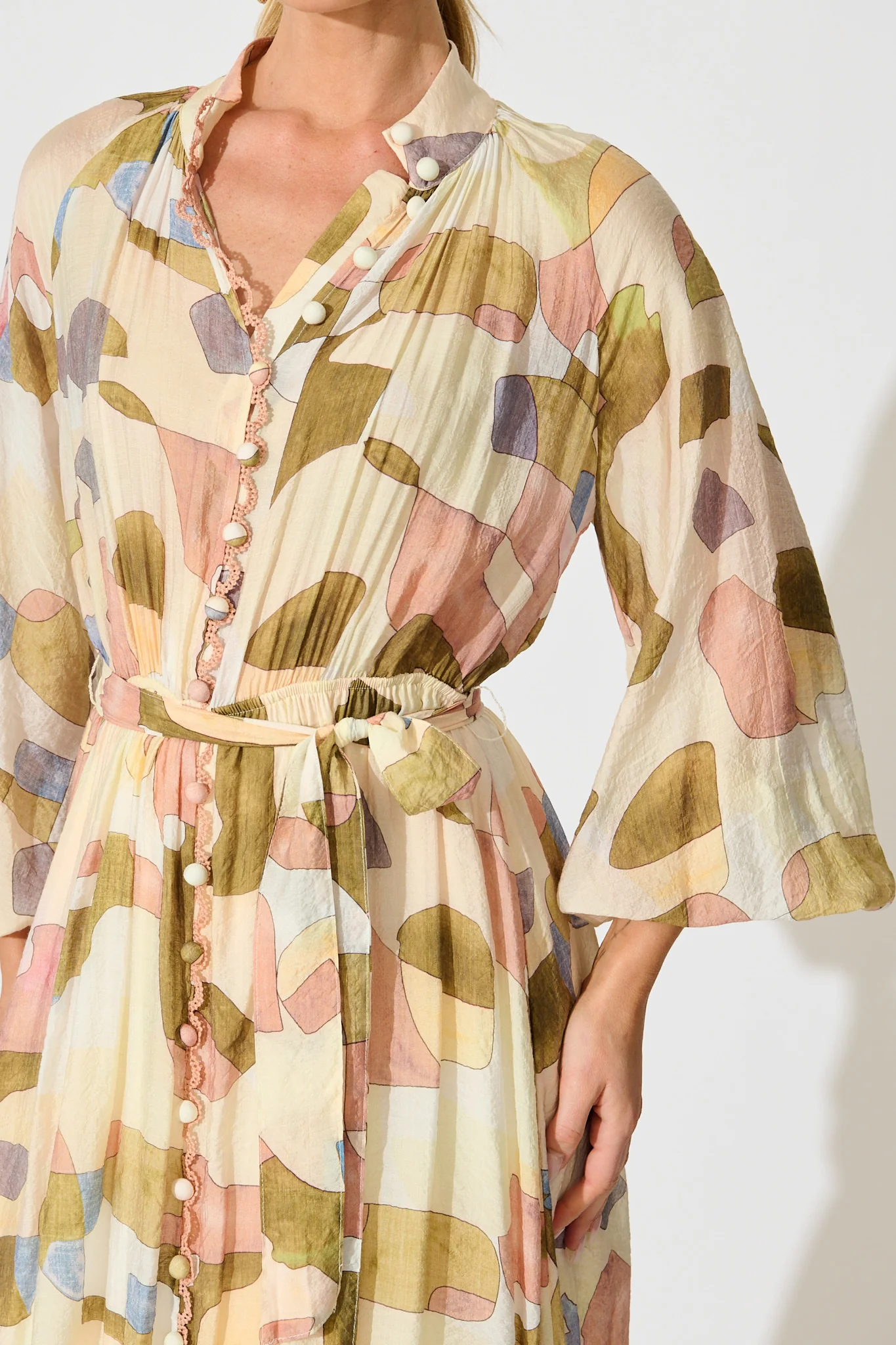 Tamia Midi Dress in Brown with Multi Print - Image 5