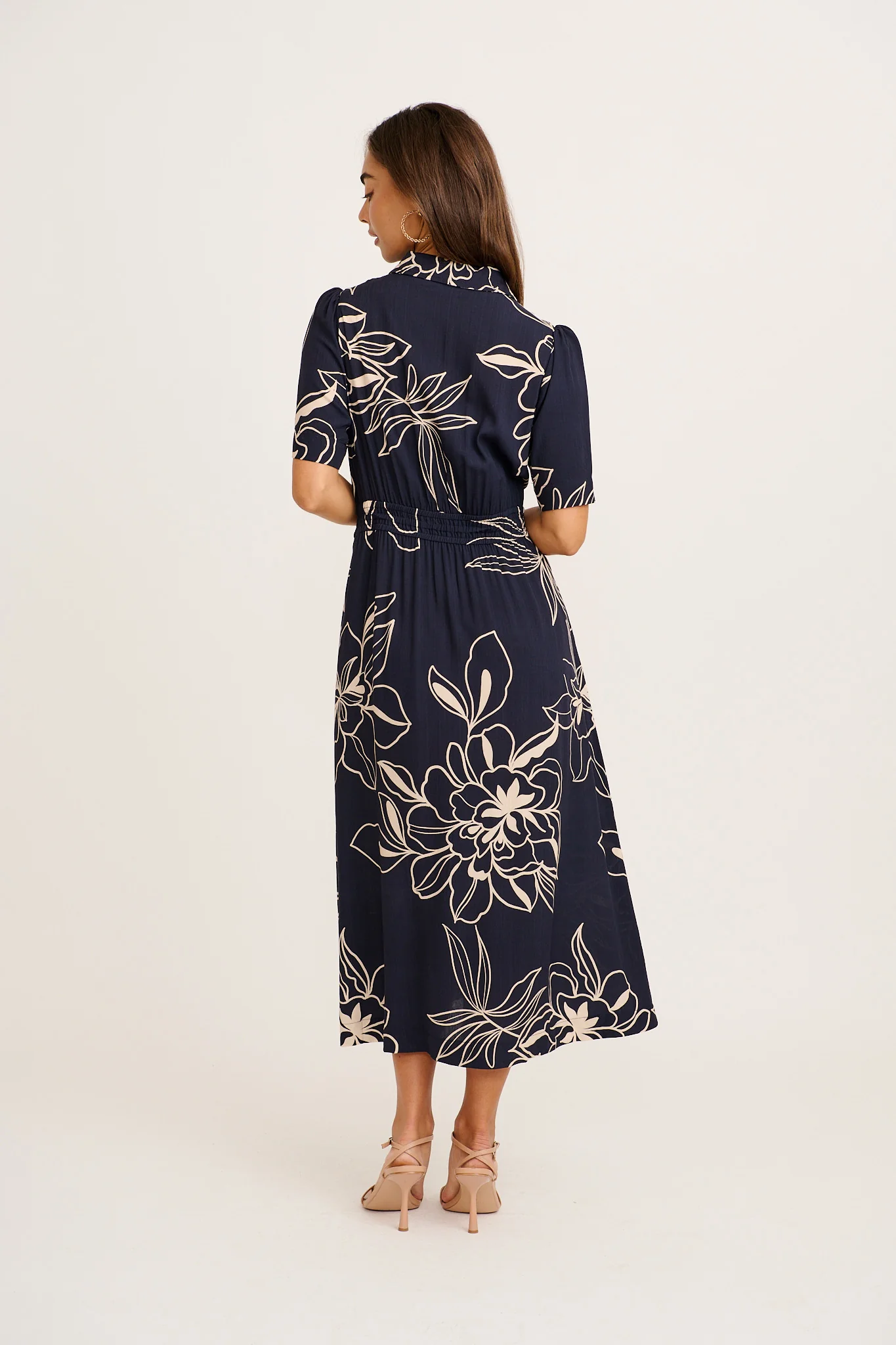 Tamika Midi Dress in Navy with Cream Sketch Floral - Image 4