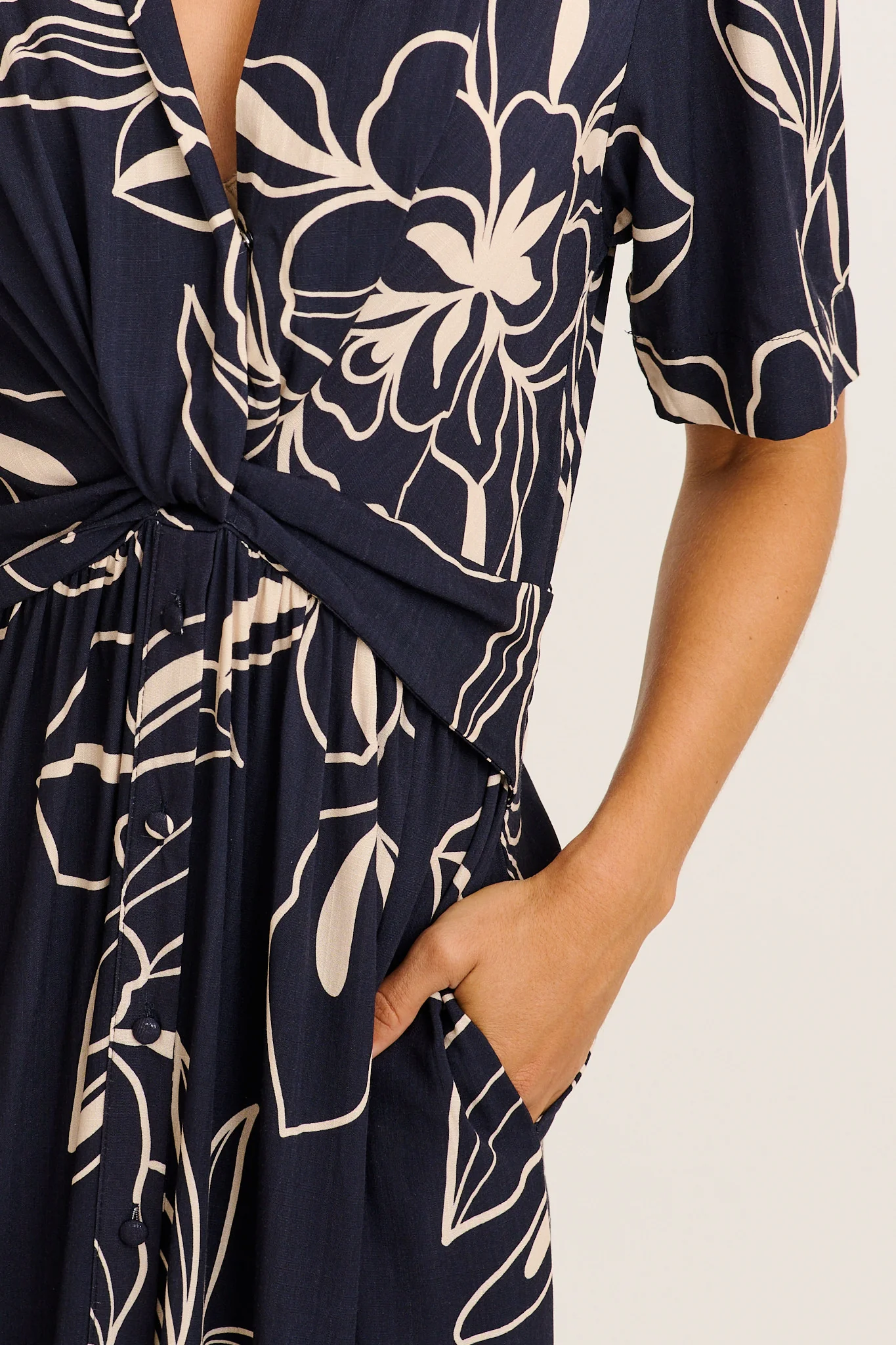 Tamika Midi Dress in Navy with Cream Sketch Floral - Image 5