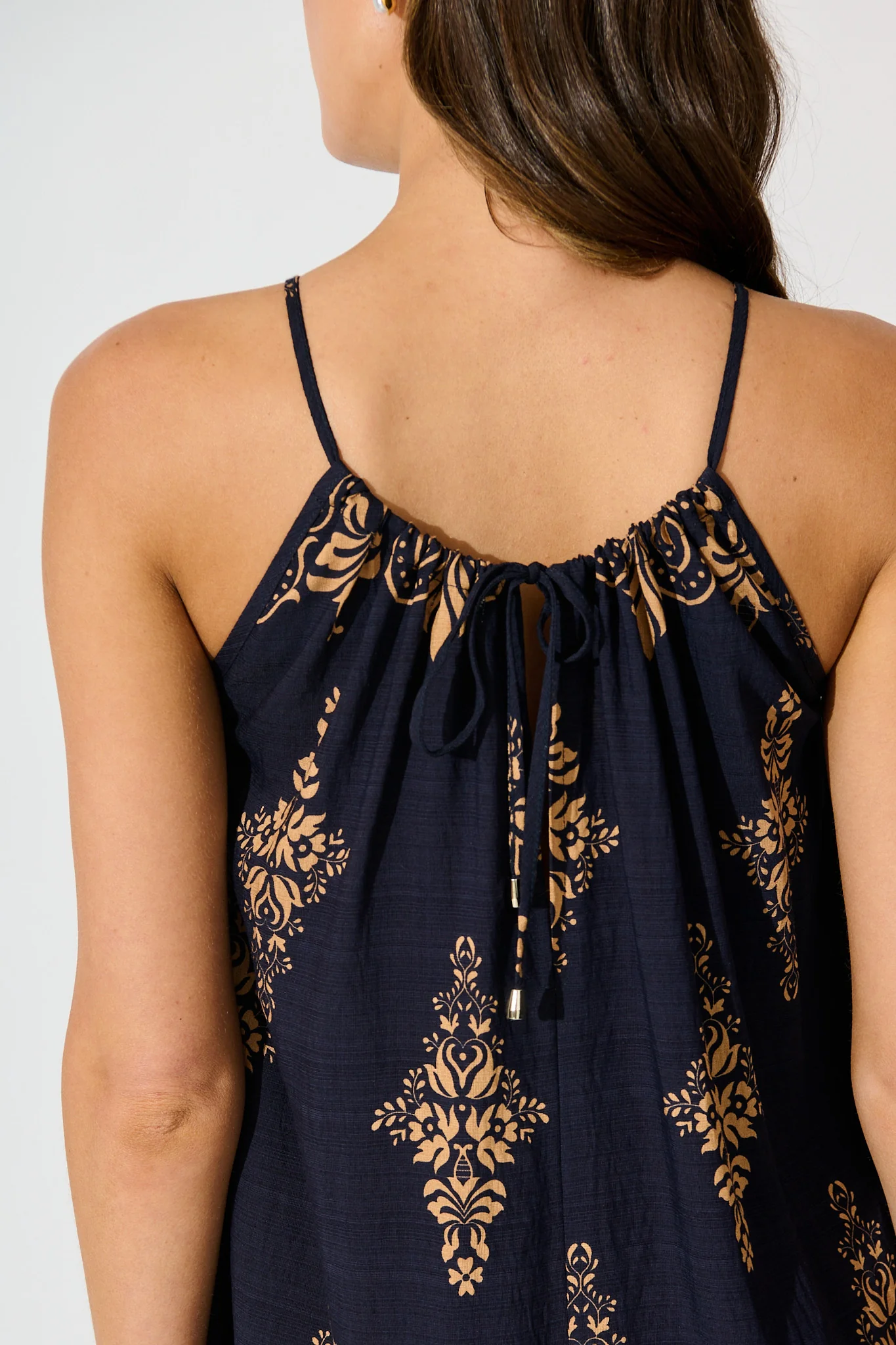 Tansy Maxi Dress in Navy with Tan Boho Linen Blend - Image 5