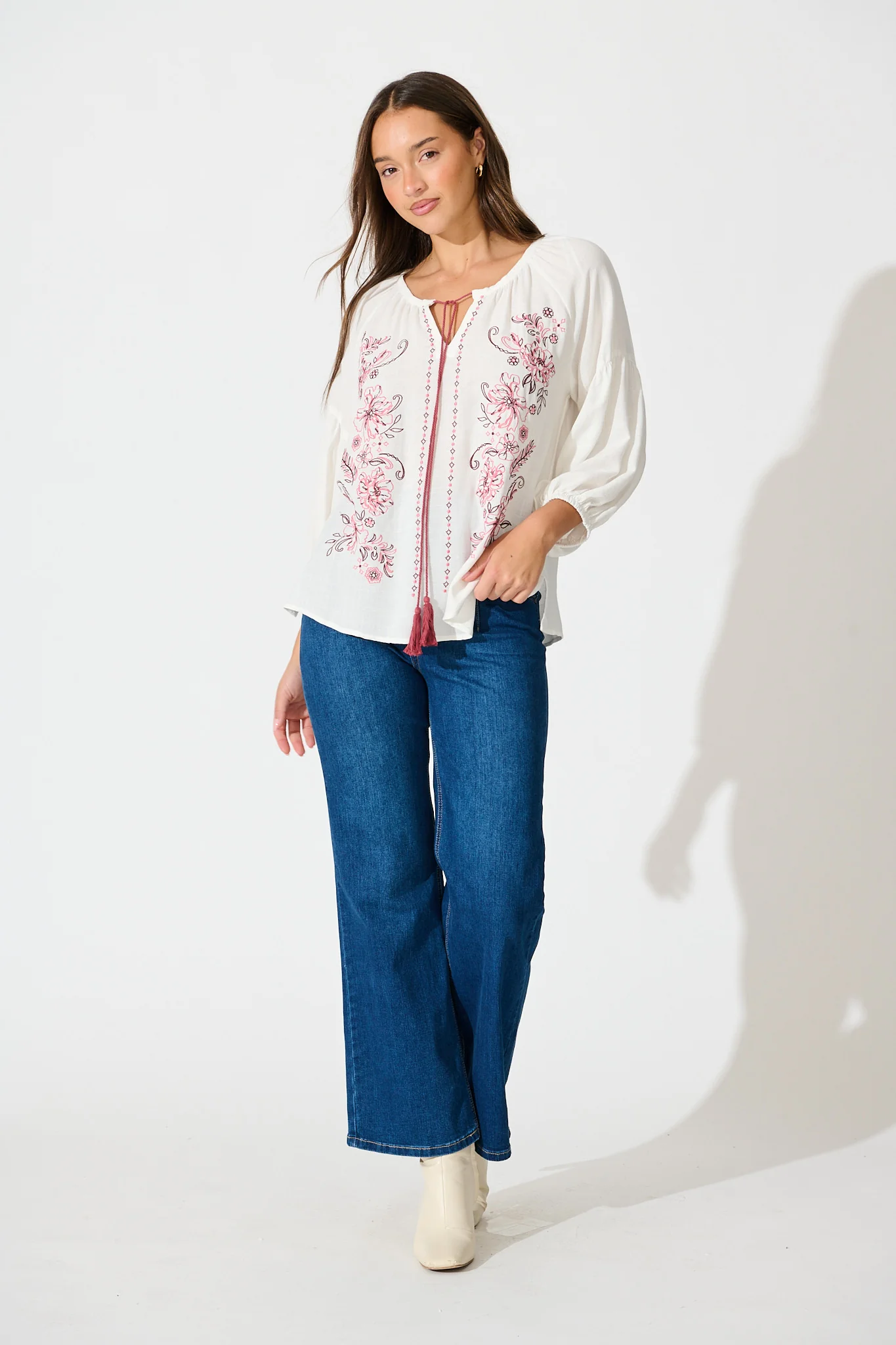 Tasha Top in White with Floral Embroidery - Image 4