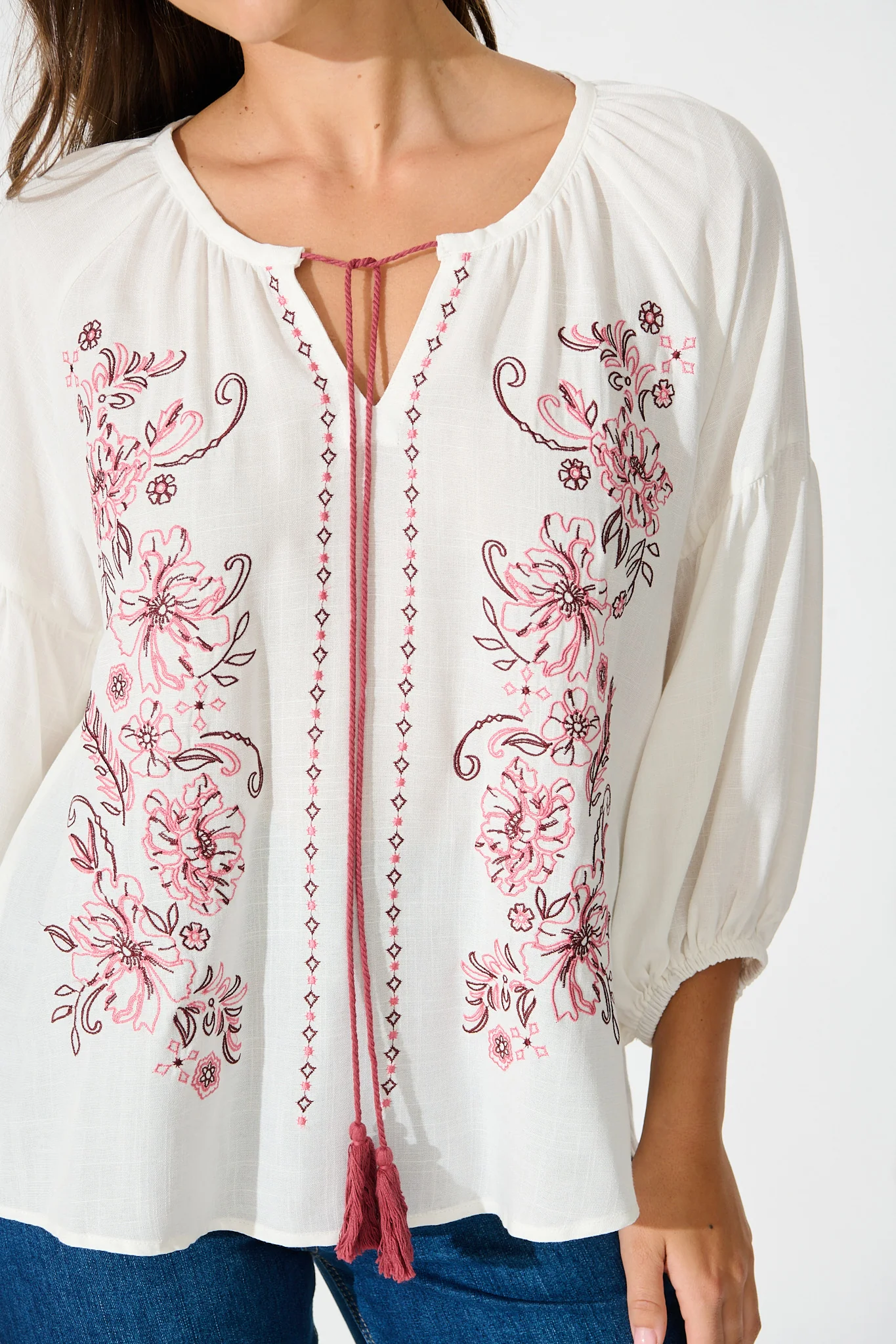Tasha Top in White with Floral Embroidery - Image 5