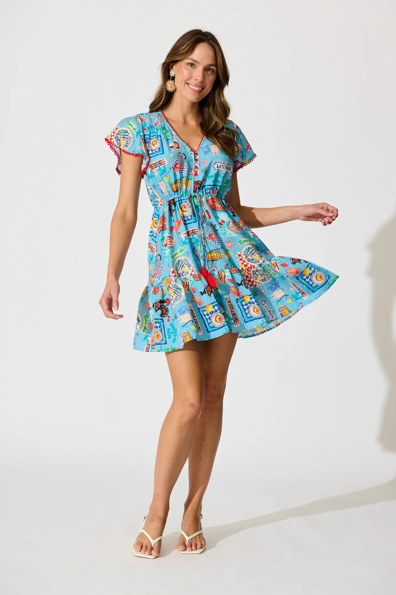 Tenaya Dress in Blue Multi Conversational Print
