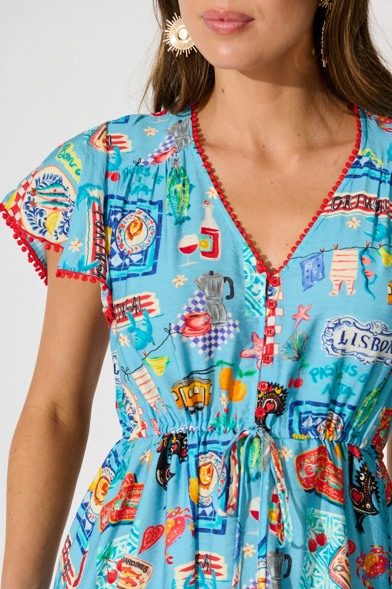 Tenaya Dress in Blue Multi Conversational Print - Image 5