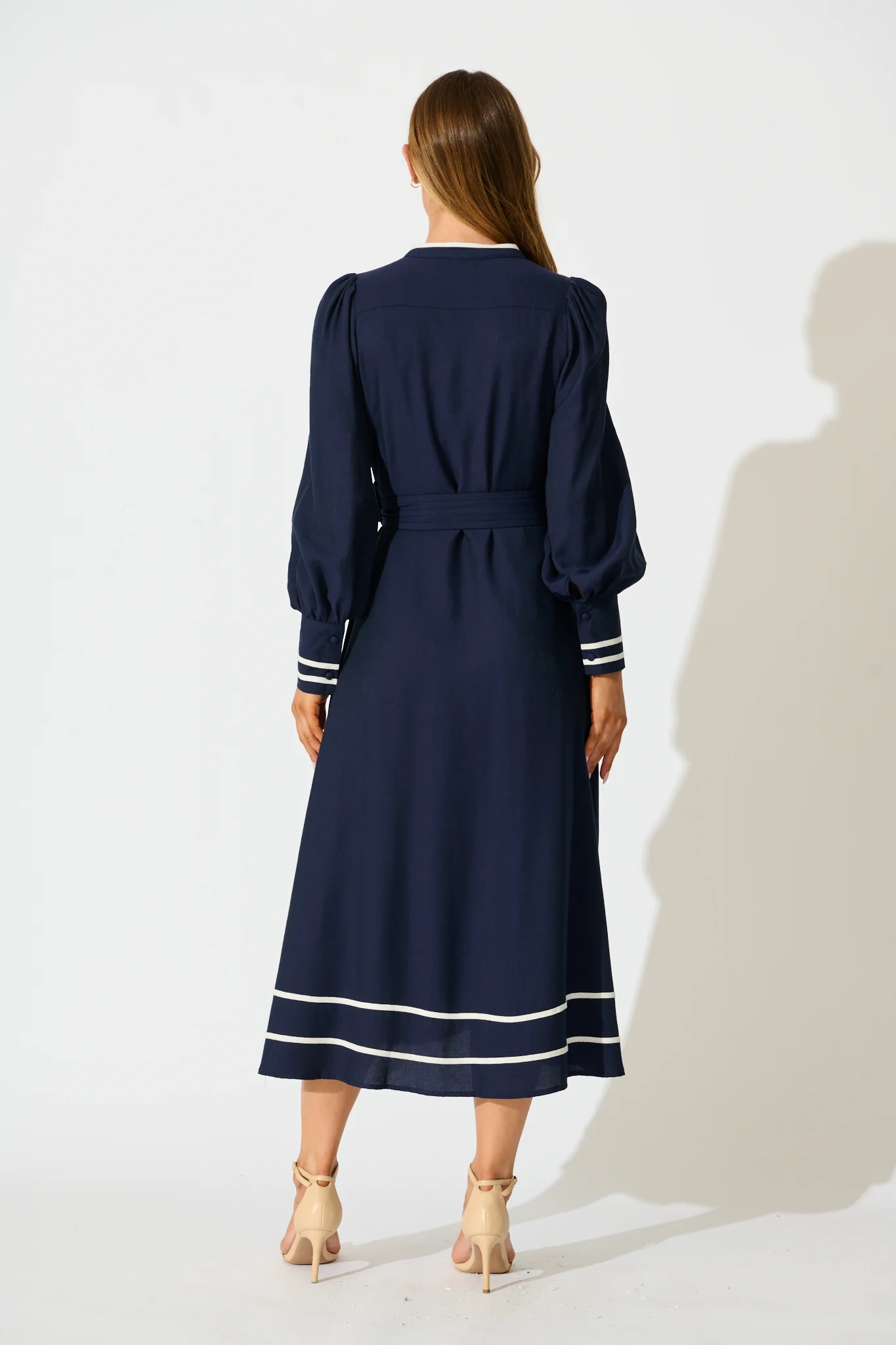 Terri Midi Dress in Navy with White Contrast Trim - Image 4