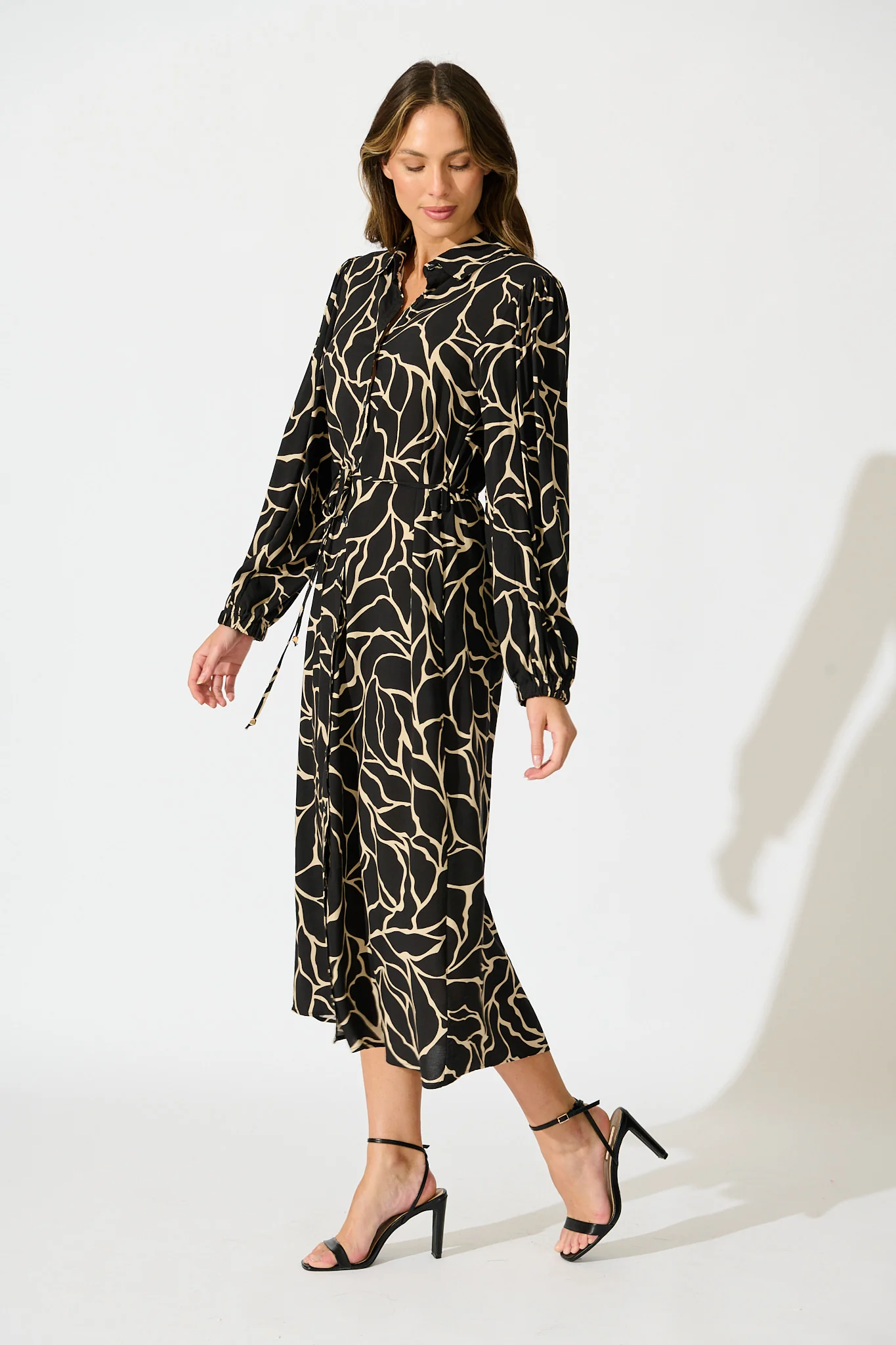 Think About It Maxi Shirt Dress in Black Geometric Print - Image 3